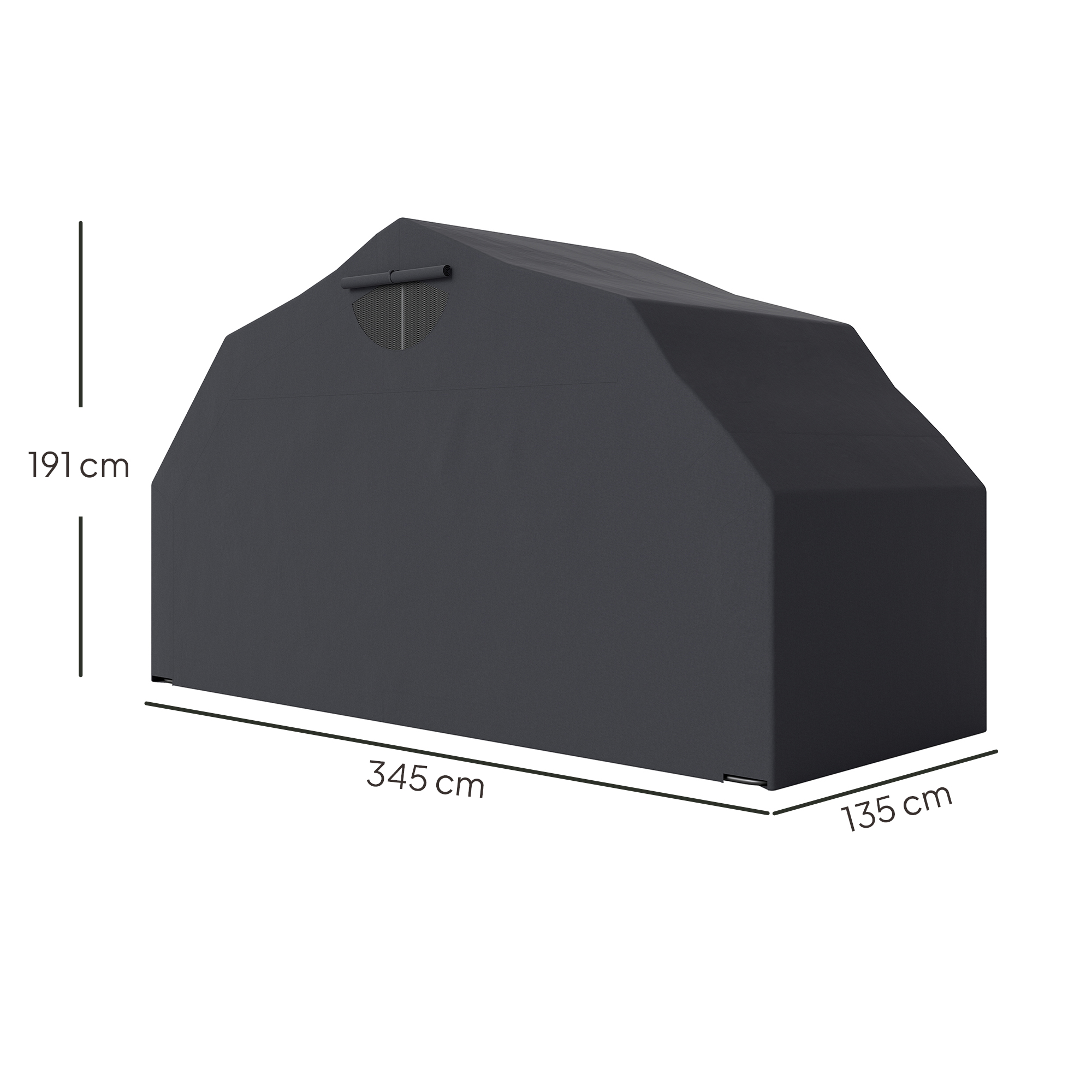 Outsunny Motorhoes Inklapbaar Outdoor Motorafdekking Waterdicht Winterbestendig XXL 345cmx135cmx191cm Zwart