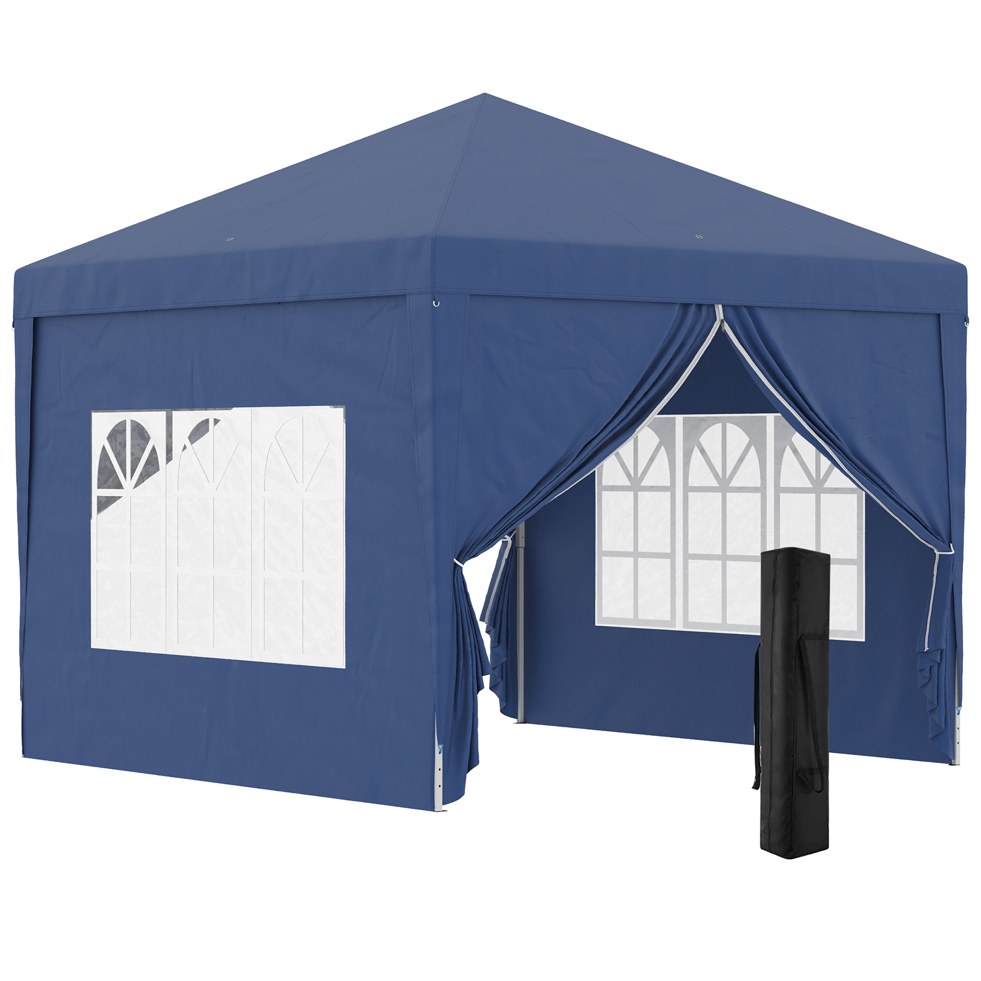 Outsunny Paviljoen, Partytent, 4 afneembare zijwanden, 2 ramen, metalen frame, 2,95 x 2,95 m, Blauw