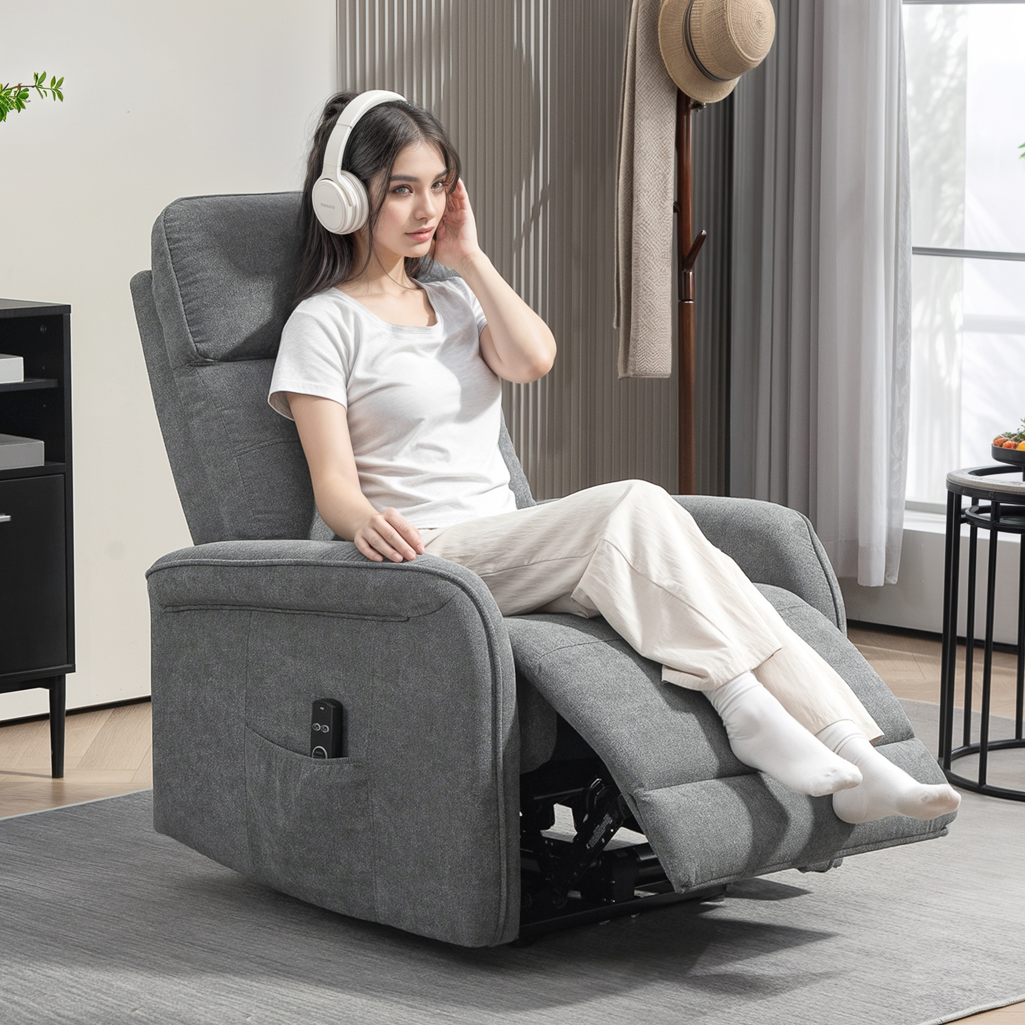 HOMCOM Massagestoel met Afstandsbediening, 8 Massagepunten, Lendeverwarming, USB-Poort, Zijvak, Gepolsterde Stoel, Grijs