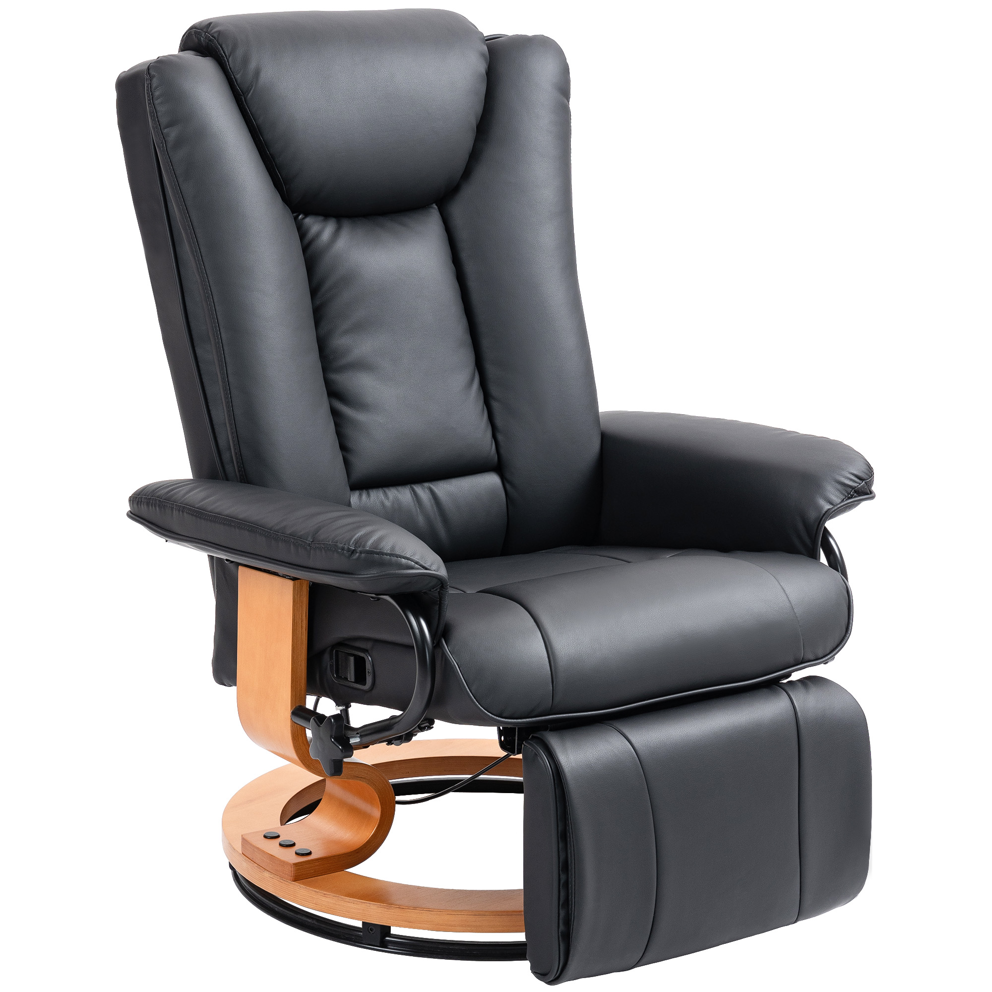 HOMCOM Relaxstoel met Ligfunctie, Draaibaar, tot 150 kg, Kunstlederbekleding, Stalen Frame, Zwart