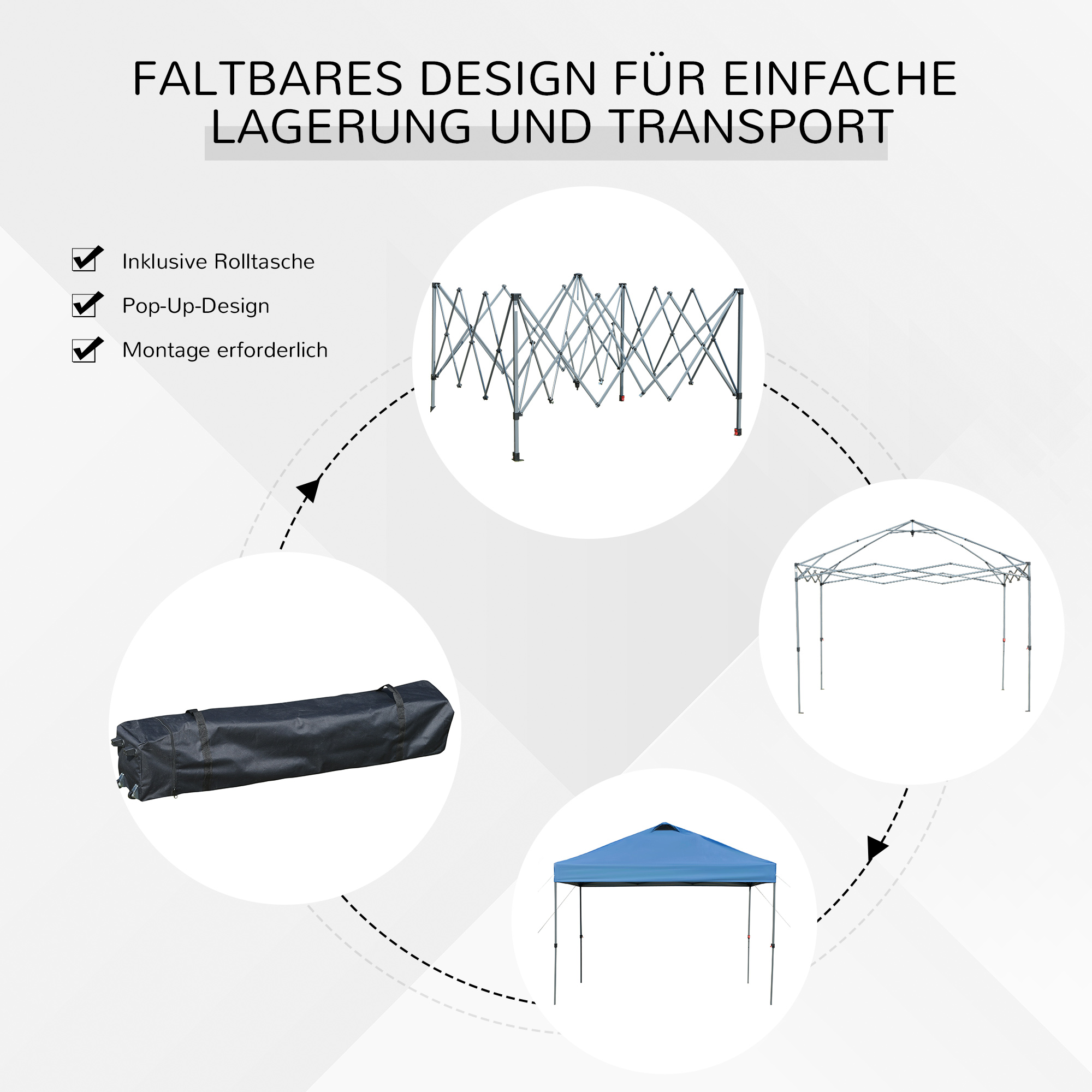 Outsunny Tuin-Paviljoen, Opvouwbare Paviljoen, Feesttent, Tuinpaviljoen Incl. Haringen Spanlijnen, Oxfordstof, 2,95 x 2,95 x 2,64 m, Blauw