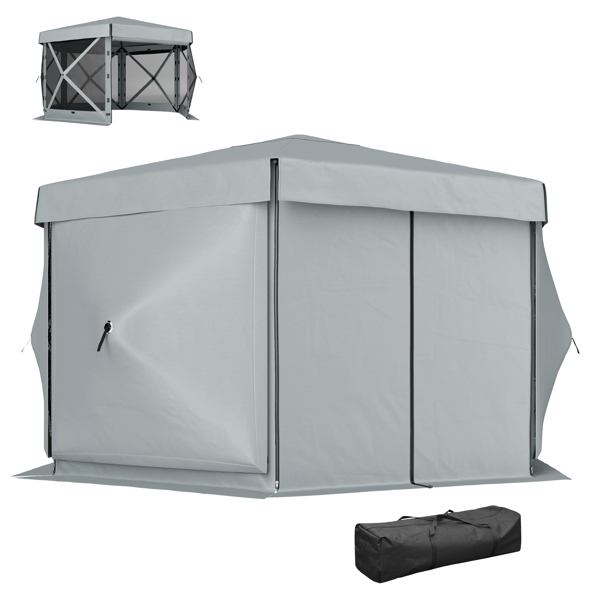 Outsunny Tuin-Paviljoen, Tuintent met 5 Gaaswanden en Draagtas, Waterdicht, UV-bestendig, Partytent, Lichtgrijs