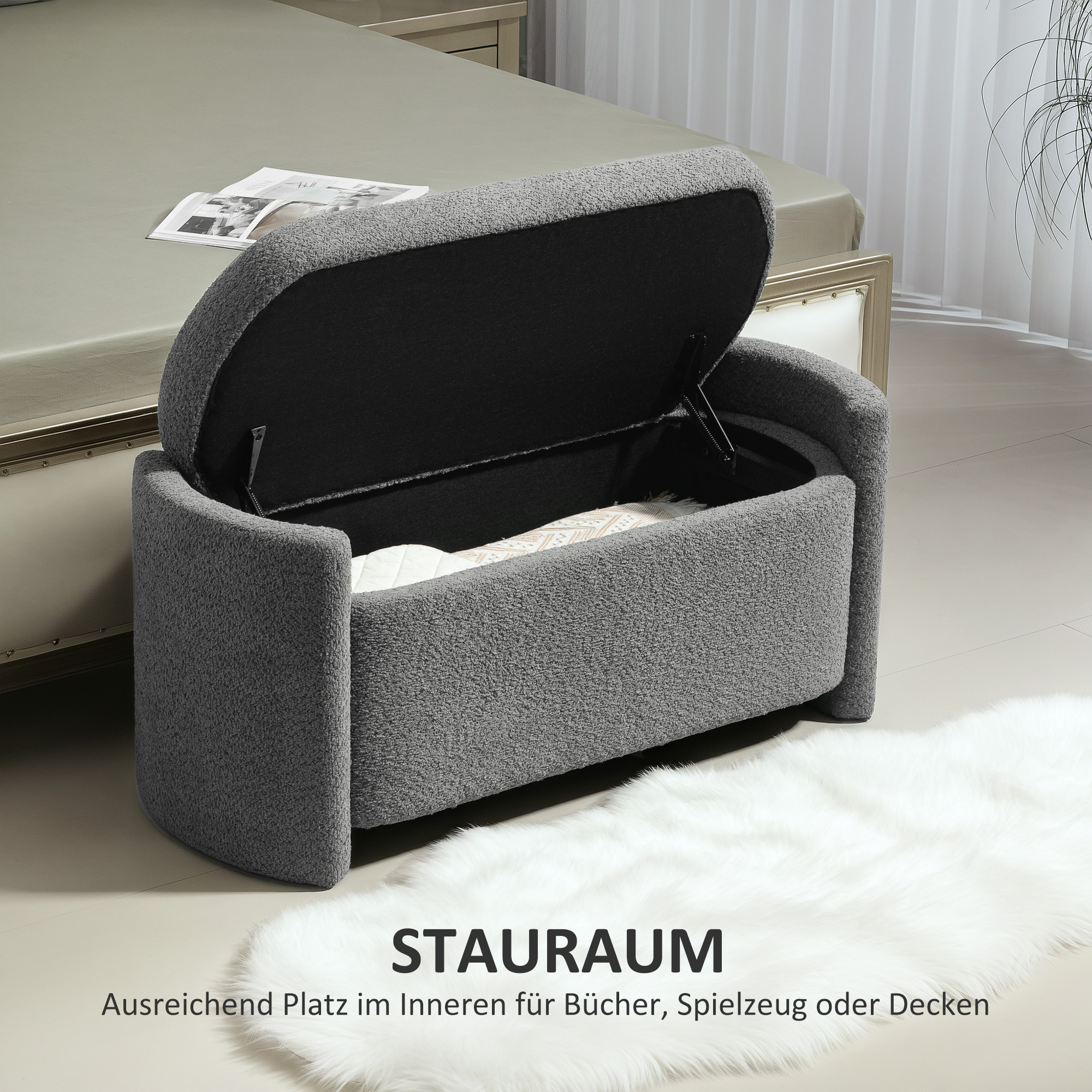 HOMCOM Gestoffeerde Bank met Opbergruimte Halbank Schoenenbank, 105 cm x 44 cm x 45,5 cm. Grijs