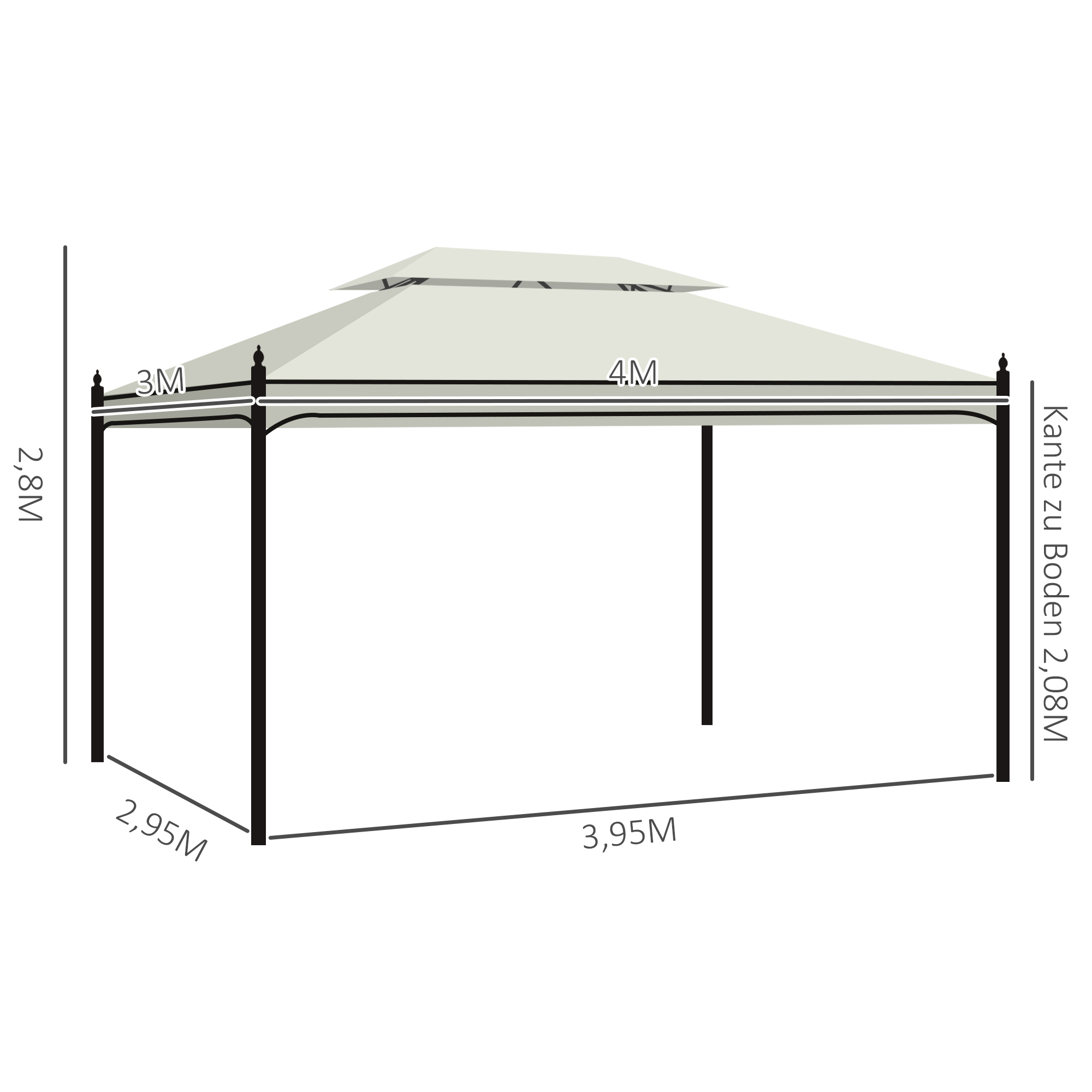 Outsunny Paviljoen tuinpaviljoen feest partytent dubbel dak tuintent 3 x 4 m Wit