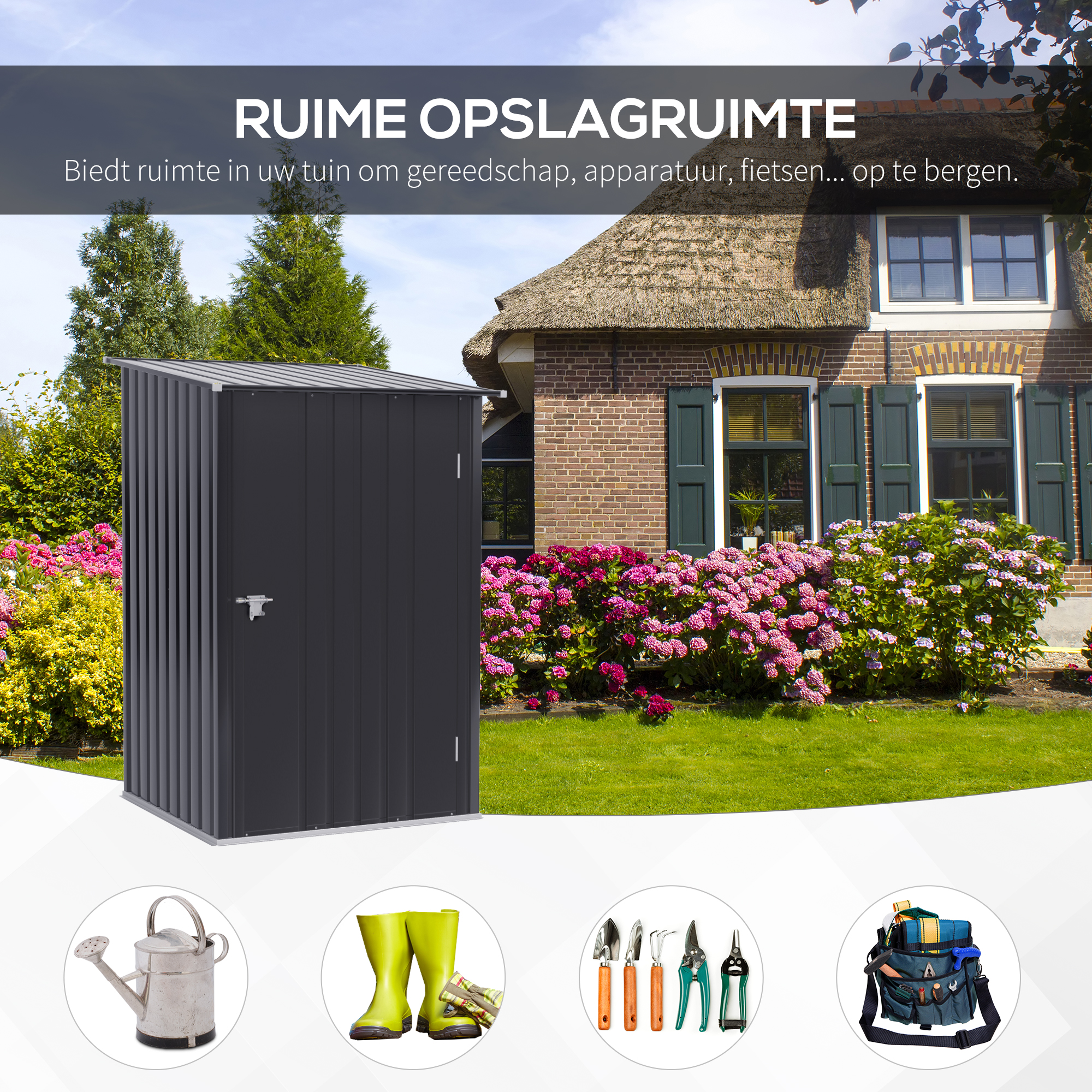 Outsunny Tuinhuis Metaal, Roestvrij en Condensatie Bestrijding voor Huis,100x103x160 cm, Donkergrijs