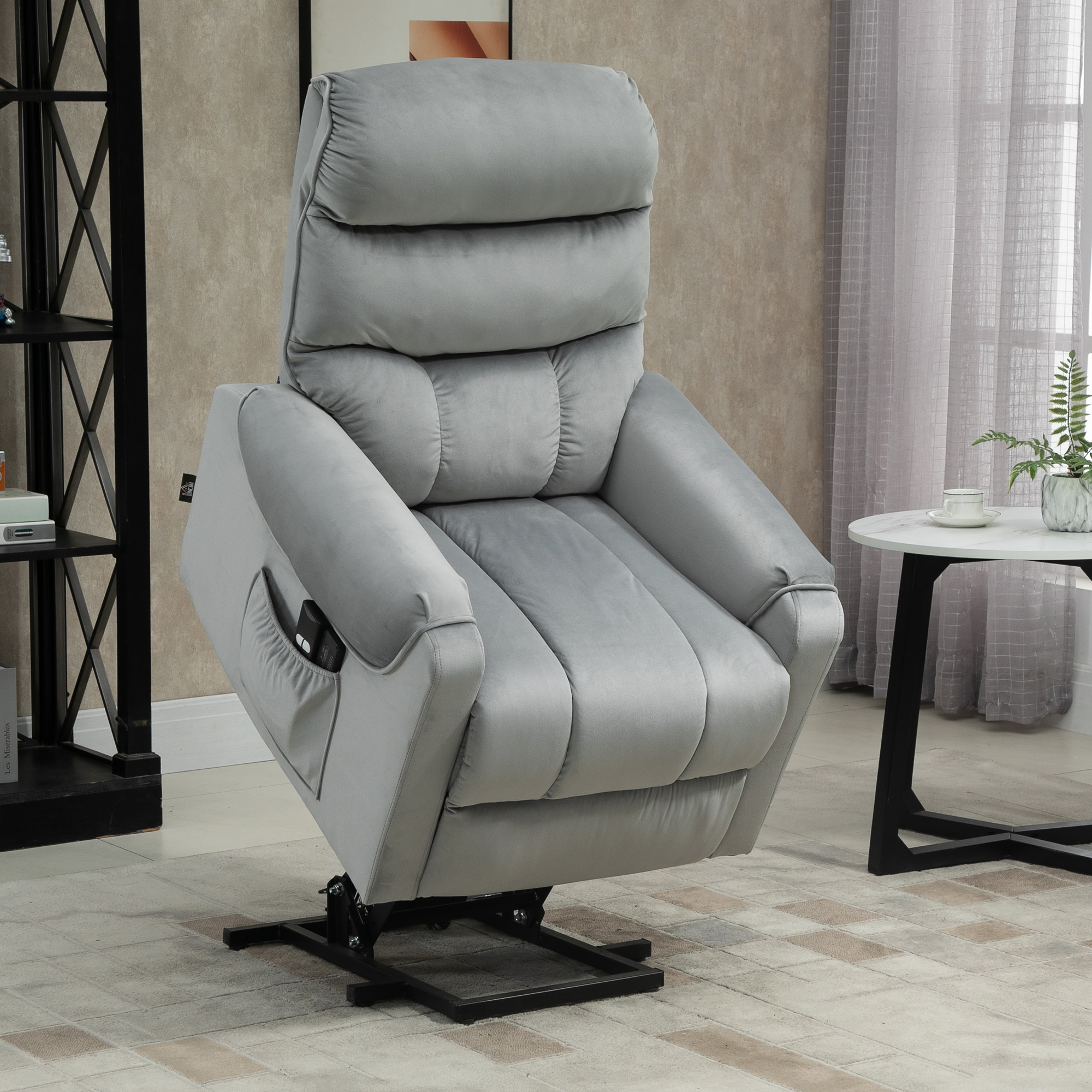 HOMCOM stahulp relaxstoel elektrische tv-stoel met massagefunctie elektrische ligfunctie fluweelzacht polyester metaalschuim lichtgrijs 79 x 97 x 103 cm