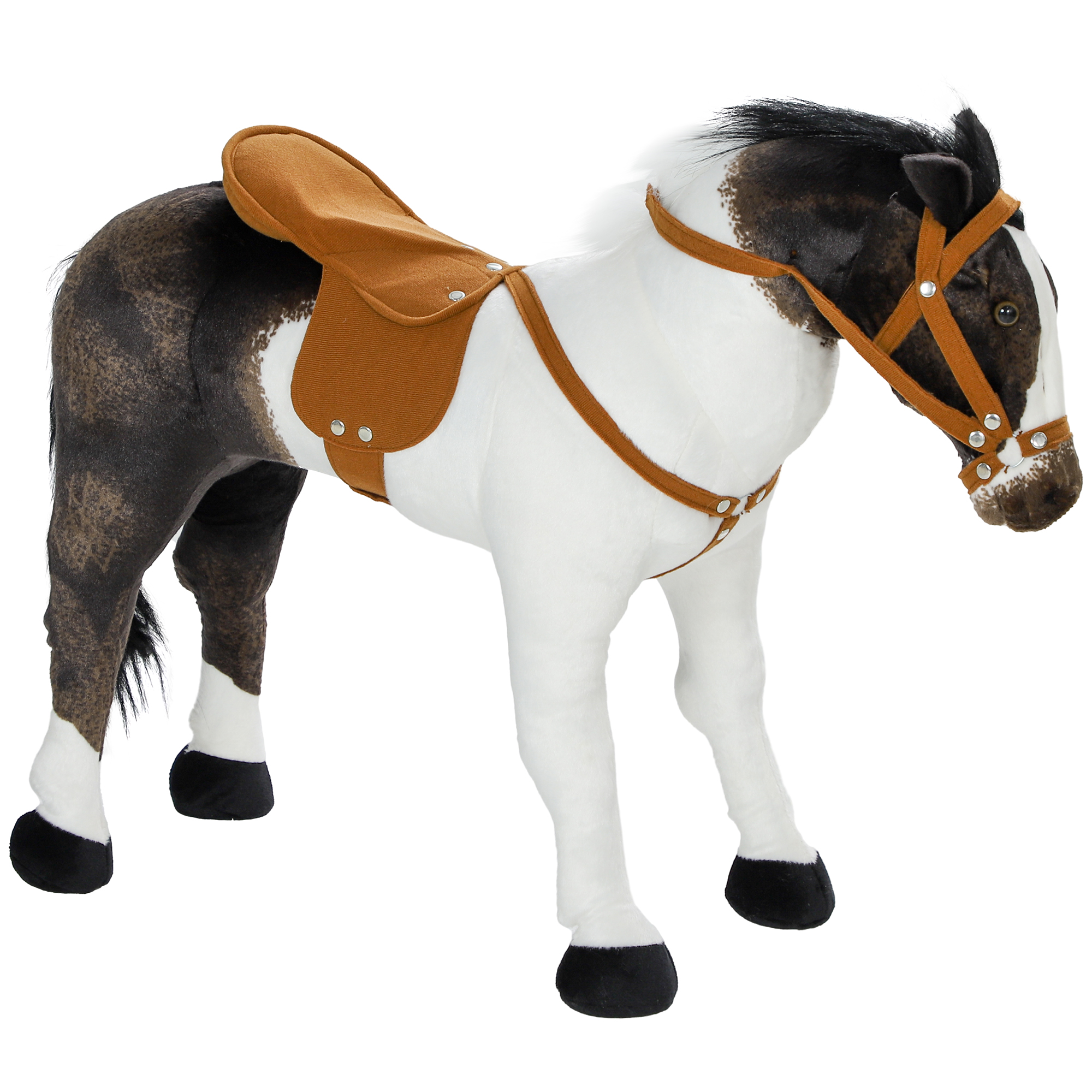 AIYAPLAY Schommelpaard met Geluidseffecten, Zacht Vacht, Voor 3-8 Jaar, 85 x 28 x 60 cm, Bruin/Cremewit