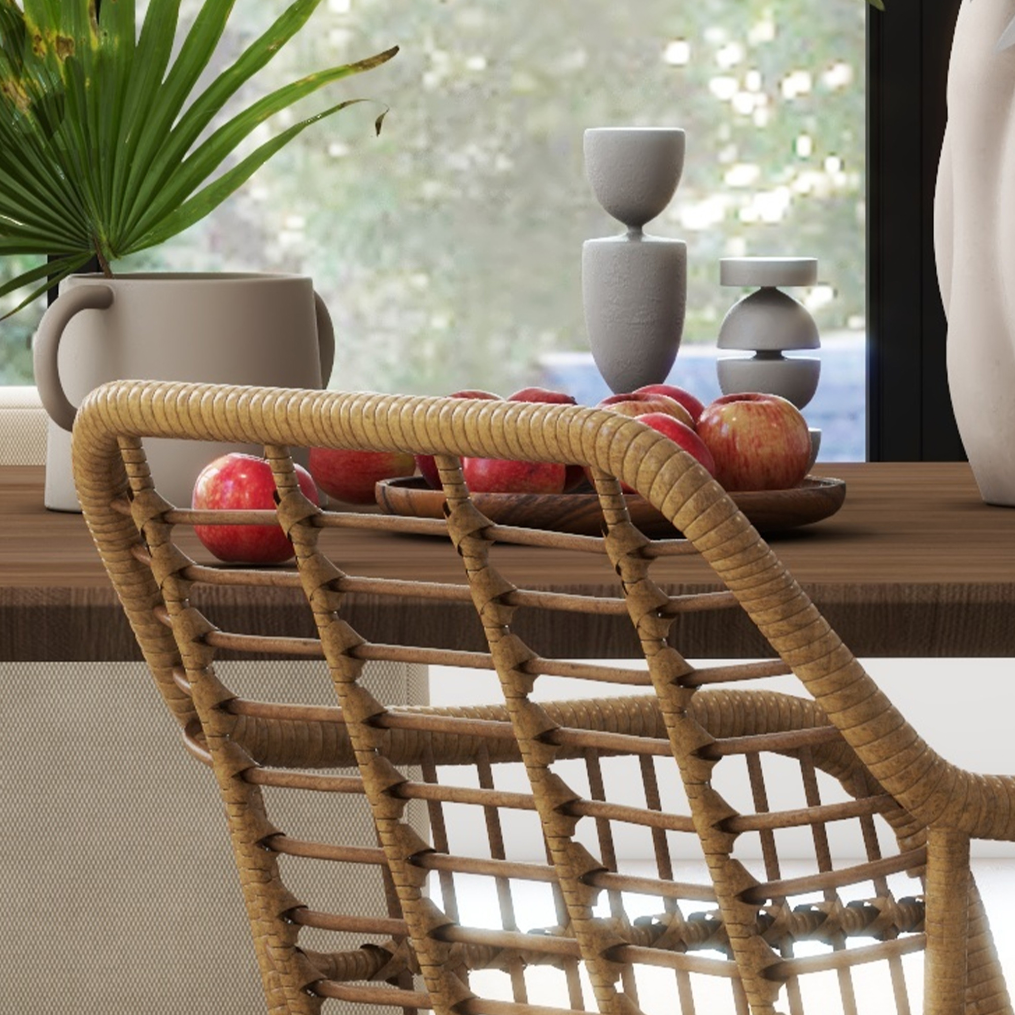 HOMCOM 2-delige set stoelen in Boho-stijl, keukenstoelen, PE-Rattan, 56 x 60 x 79 cm, Natuur + Wit