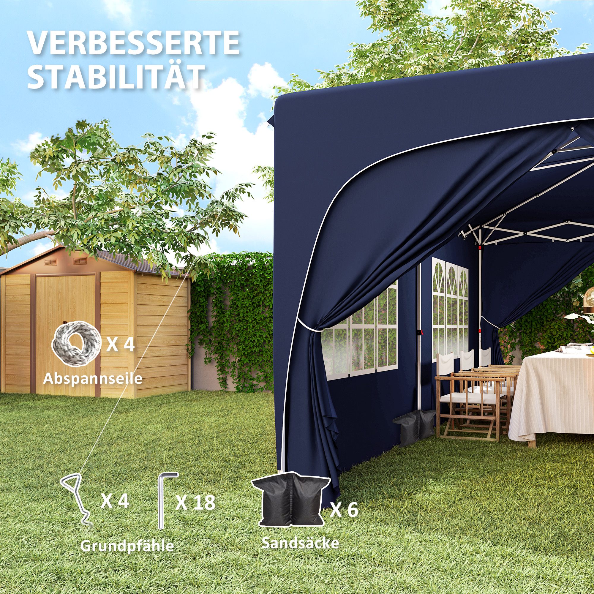 Outsunny 3 x 6 m Pop-up Paviljoen met Zijwanden, UPF50+ Hoogteverstelbaar Tuinpaviljoen met Draagtas en Zandzakken