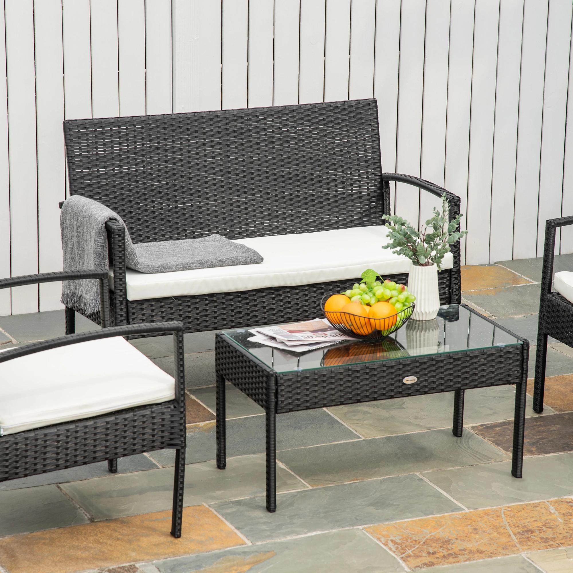 Polyrotan zitgroep 7-delig. Tuinset lounge tuin met zwarte kussens