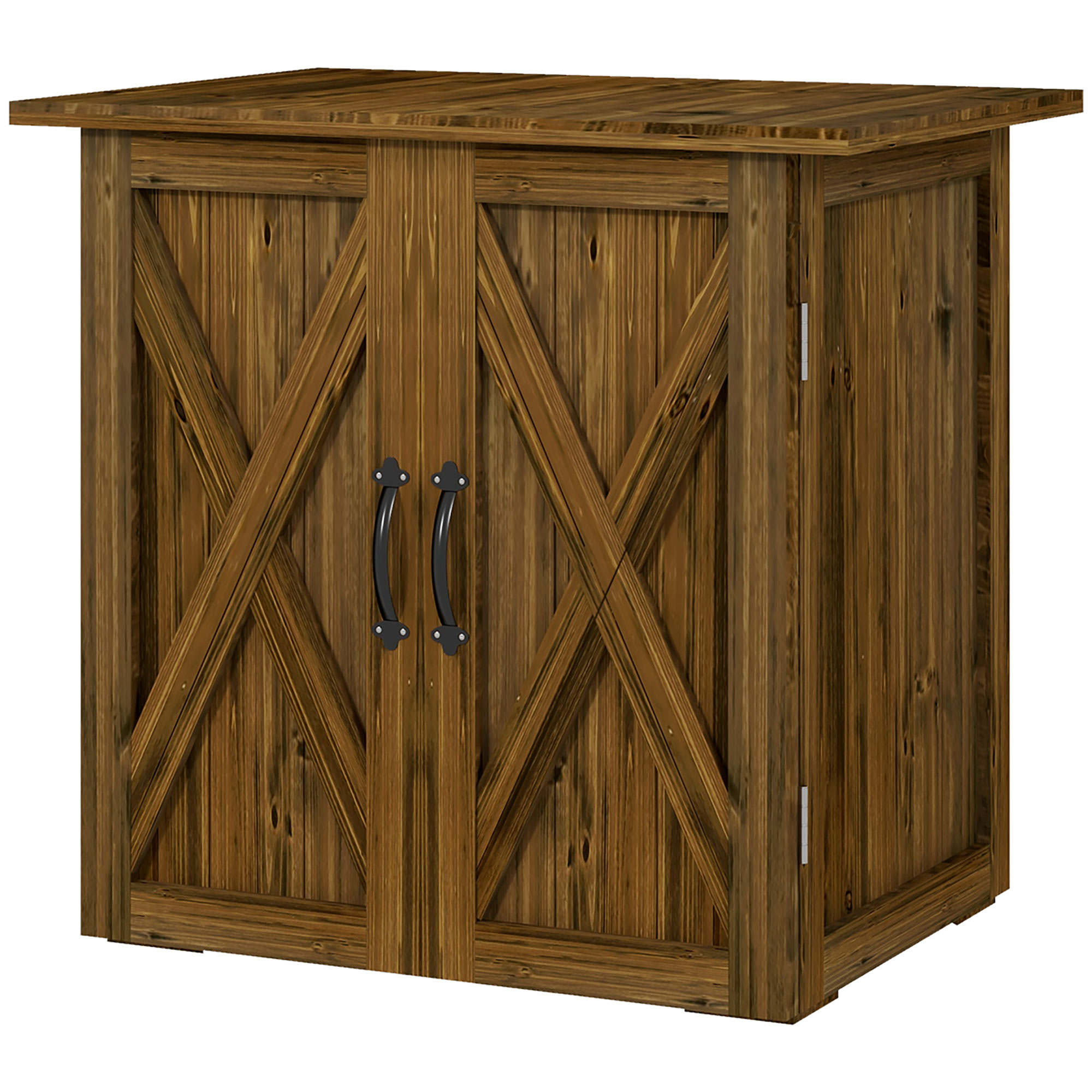 Outsunny Tuinhuisje met dubbele deuren, magneetsluitingen, weerbestendig, natuurlijk hout, 77B x 55D x 72H cm, bruin
