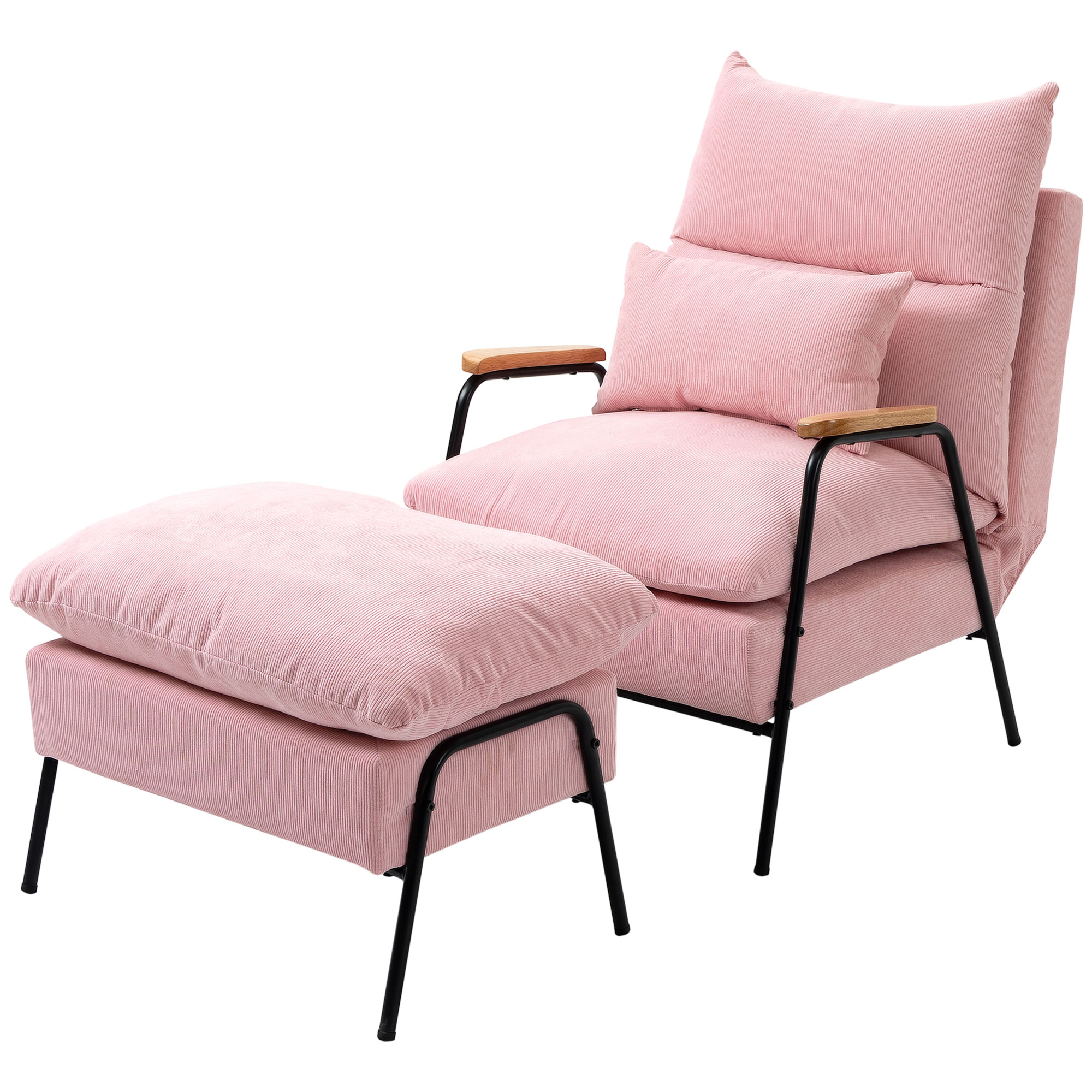 HOMCOM oorfauteuil met kruk, fauteuil met verstelbare rugleuning, roze