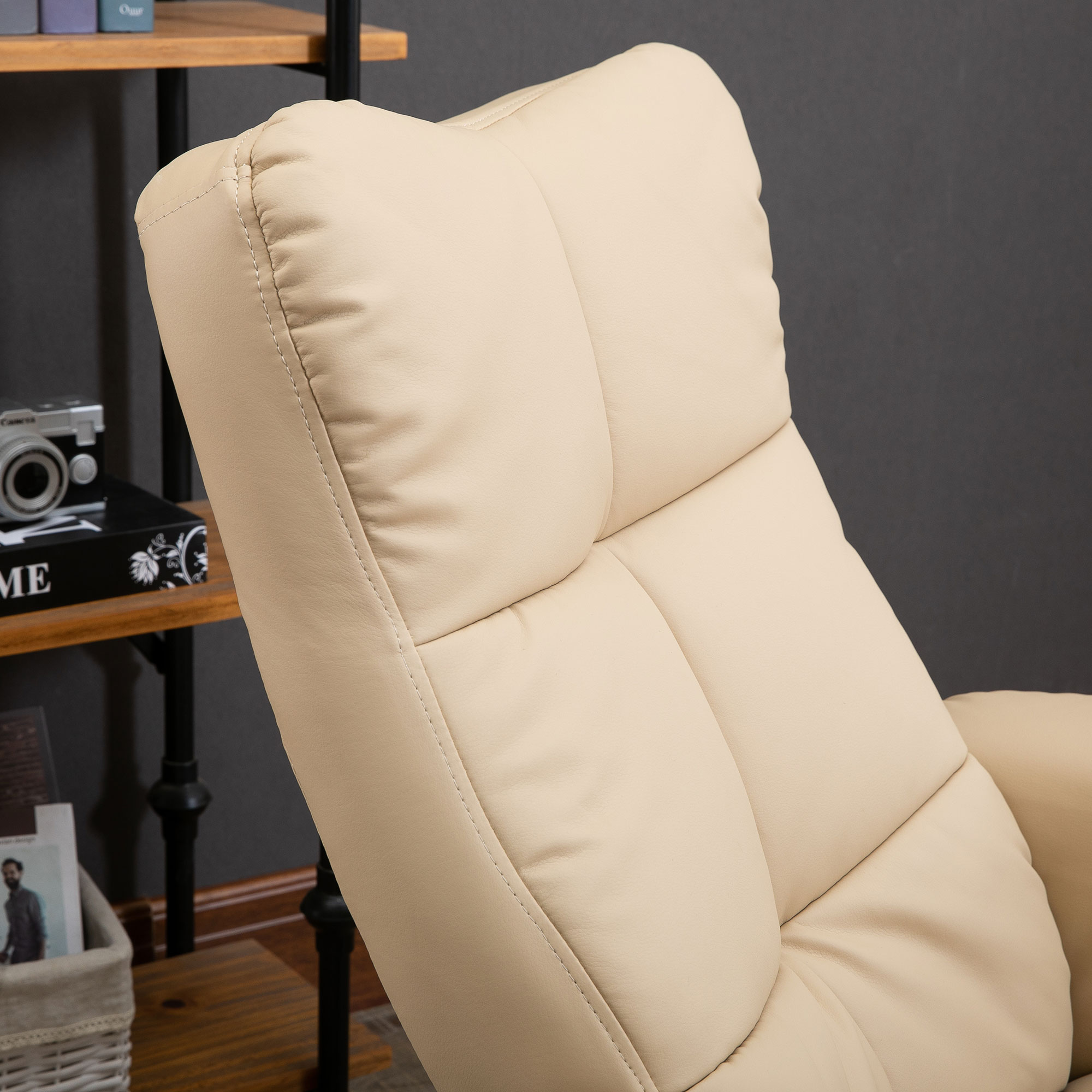 HOMCOM massagestoel met ottoman relaxstoel TV-stoel TV-stoel 145 ° helling kunstleer crèmewit 80 x 86 x 99 cm