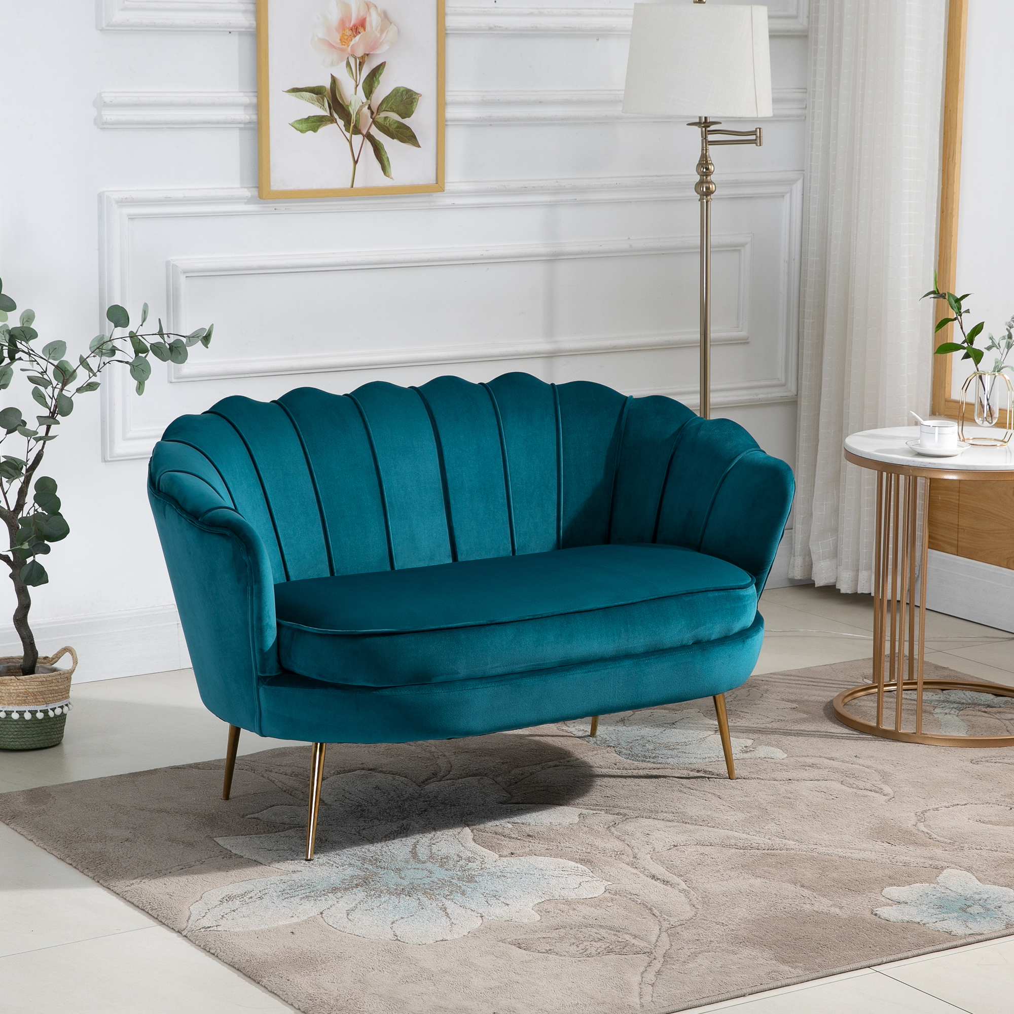 HOMCOM Tweezitsbank, Sofa, Gepolsterde Bank, Samtlook, Dubbelzitbank, tot 150 kg belastbaar, 130 x 77 x 77 cm, Donkergroen