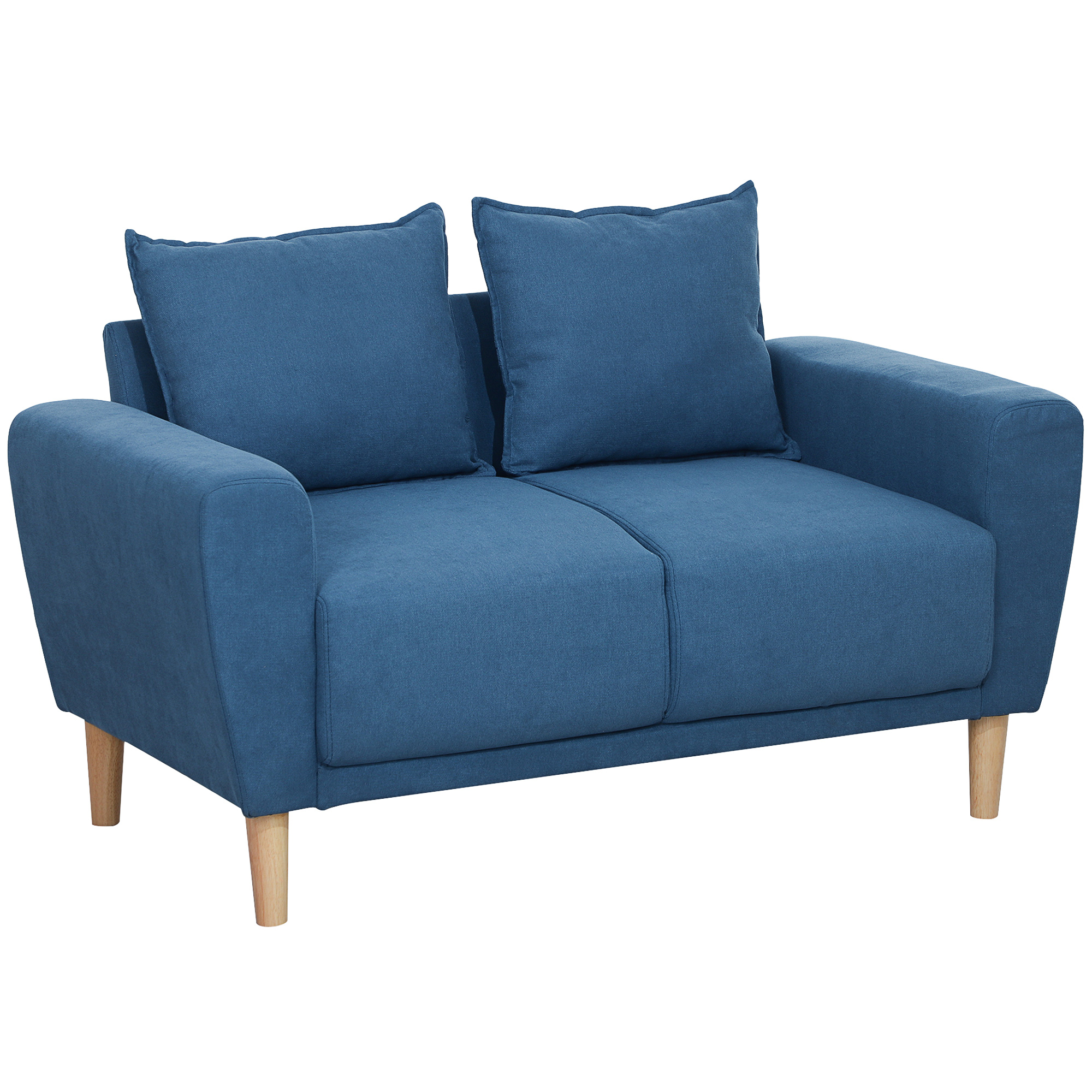 HOMCOM Tweezitsbank, Moderne Stoffen Bank, 2 Rugkussens, Eucalyptus-Houten Frame, 133 x 73 x 81 cm, Blauw