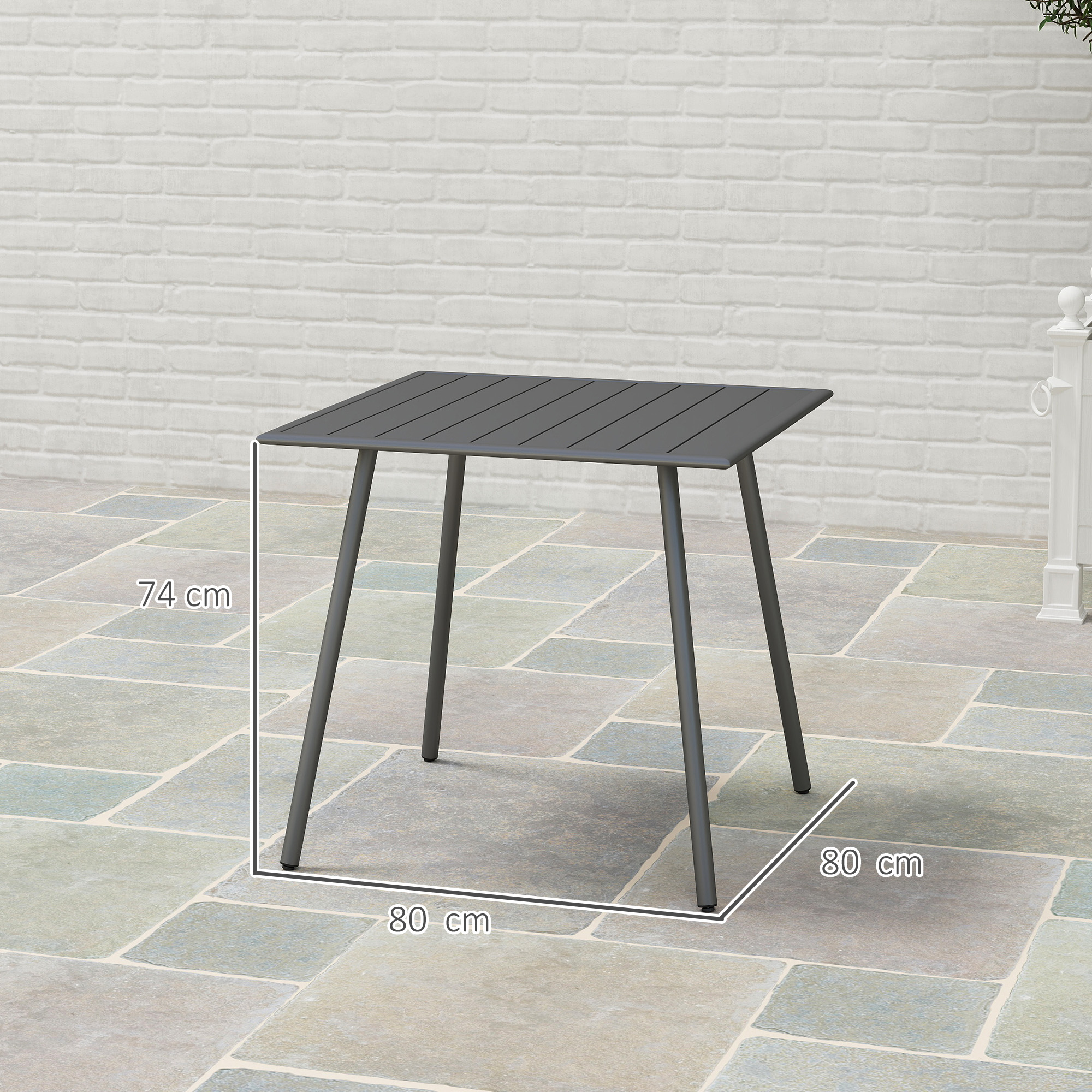 Outsunny Tuintafel, Buiteneettafel voor 4 Personen, Stalen Frame, Makkelijk te Reinigen, Roestbestendig, 80 x 80 x 74 cm, Grijs
