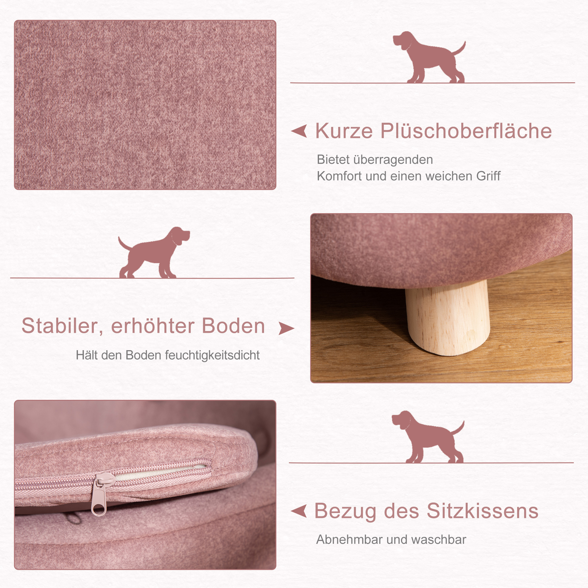 PawHut hondenbank hondenmat hondenmand hondenbank hondenbank katten bank met kussen achterzak pluche schuim grenen hout roze 70 x 47 x 30 cm