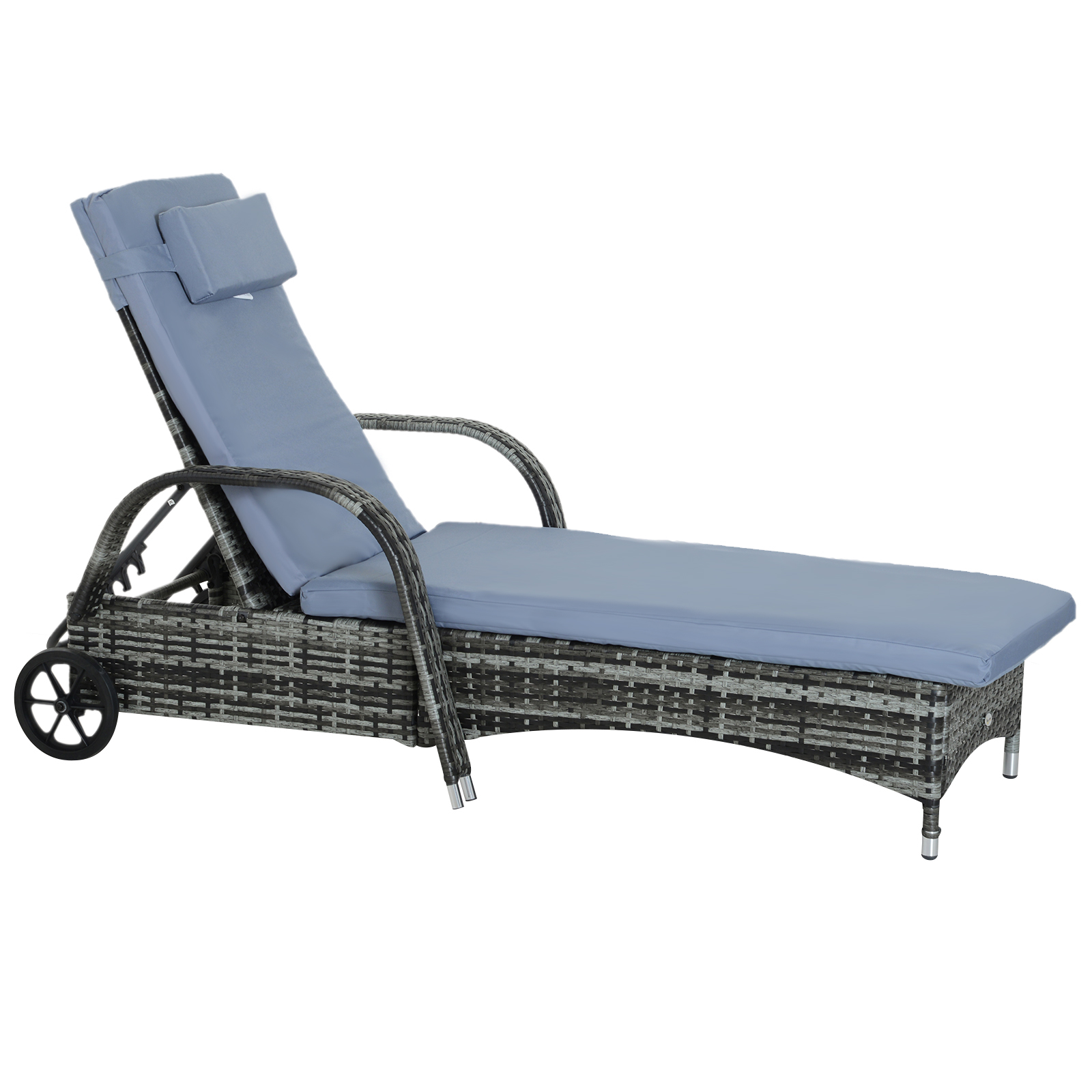 Outsunny poly-rotan ligbank ligstoel rotan ligstoel tuinmeubel mobiel grijs