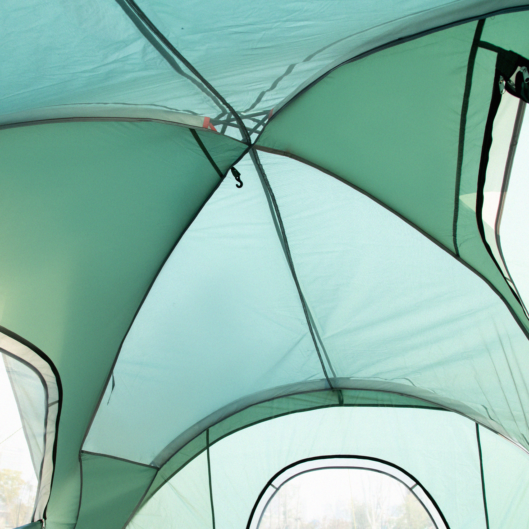 Outsunny Familietent voor 5-6 personen, met lampenhaak, zijvakken, 4,55x2,3x1,8m, Groen/Zwart