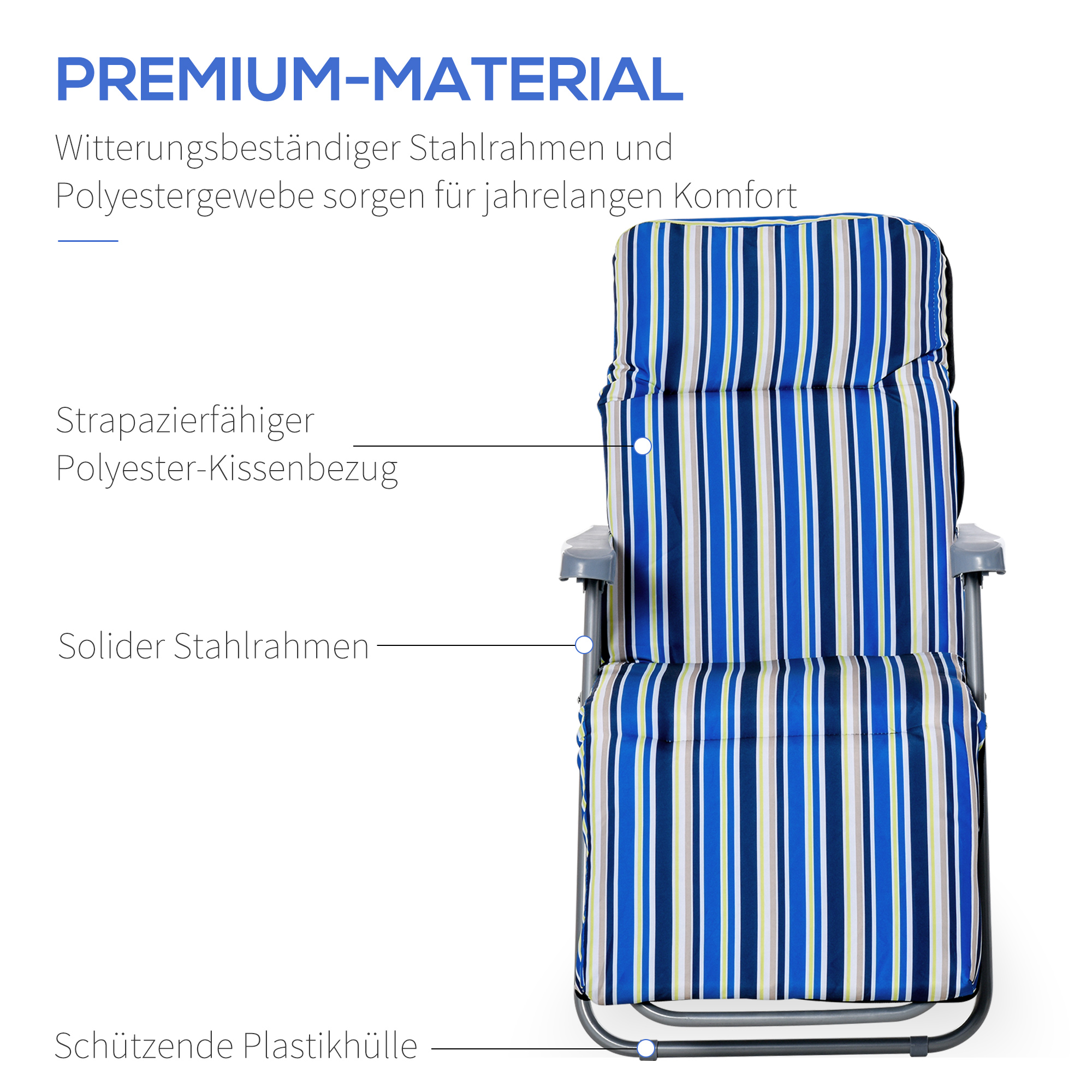 Outsunny ligstoel set met kussens opvouwbaar blauw 60 x 75 x 65-102 cm