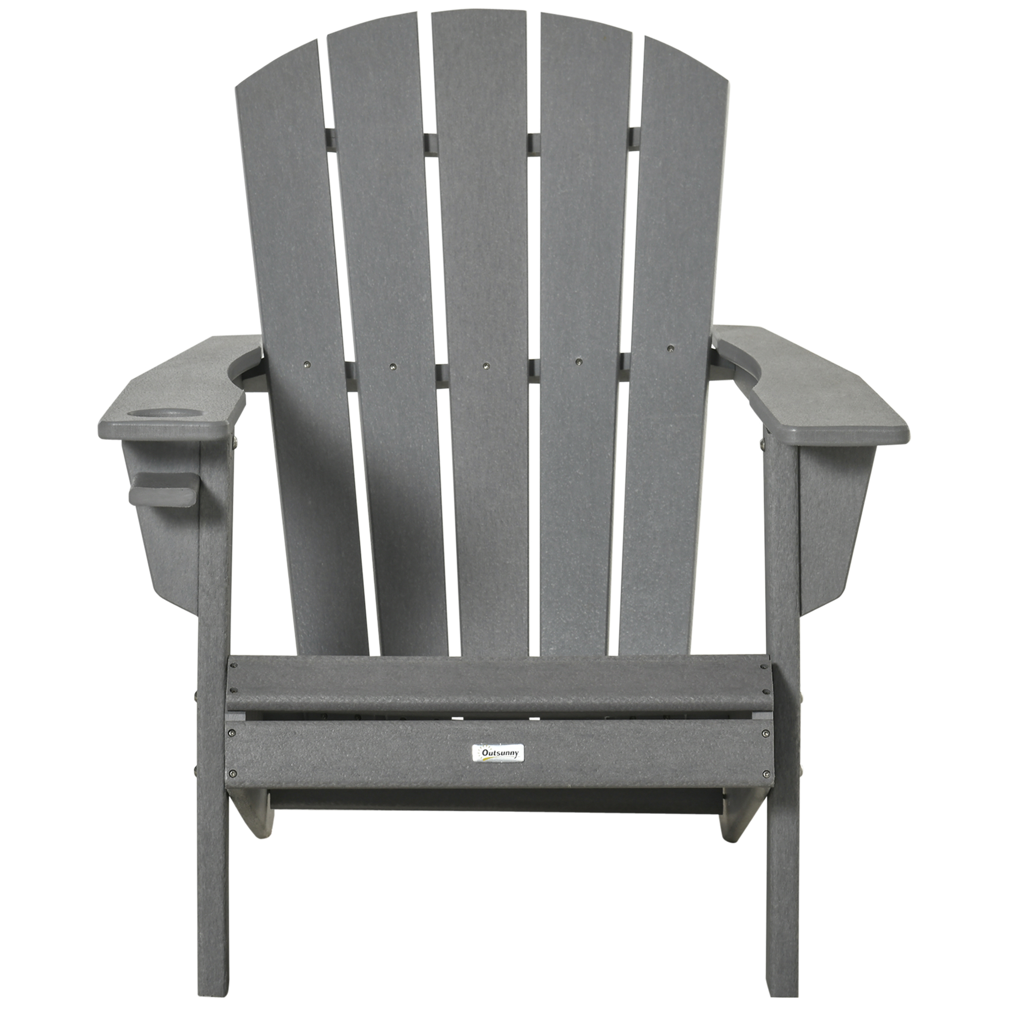 Outsunny Adirondack Stoel Kunststof 75x87x90cm,met Bekerhouder, Grijs