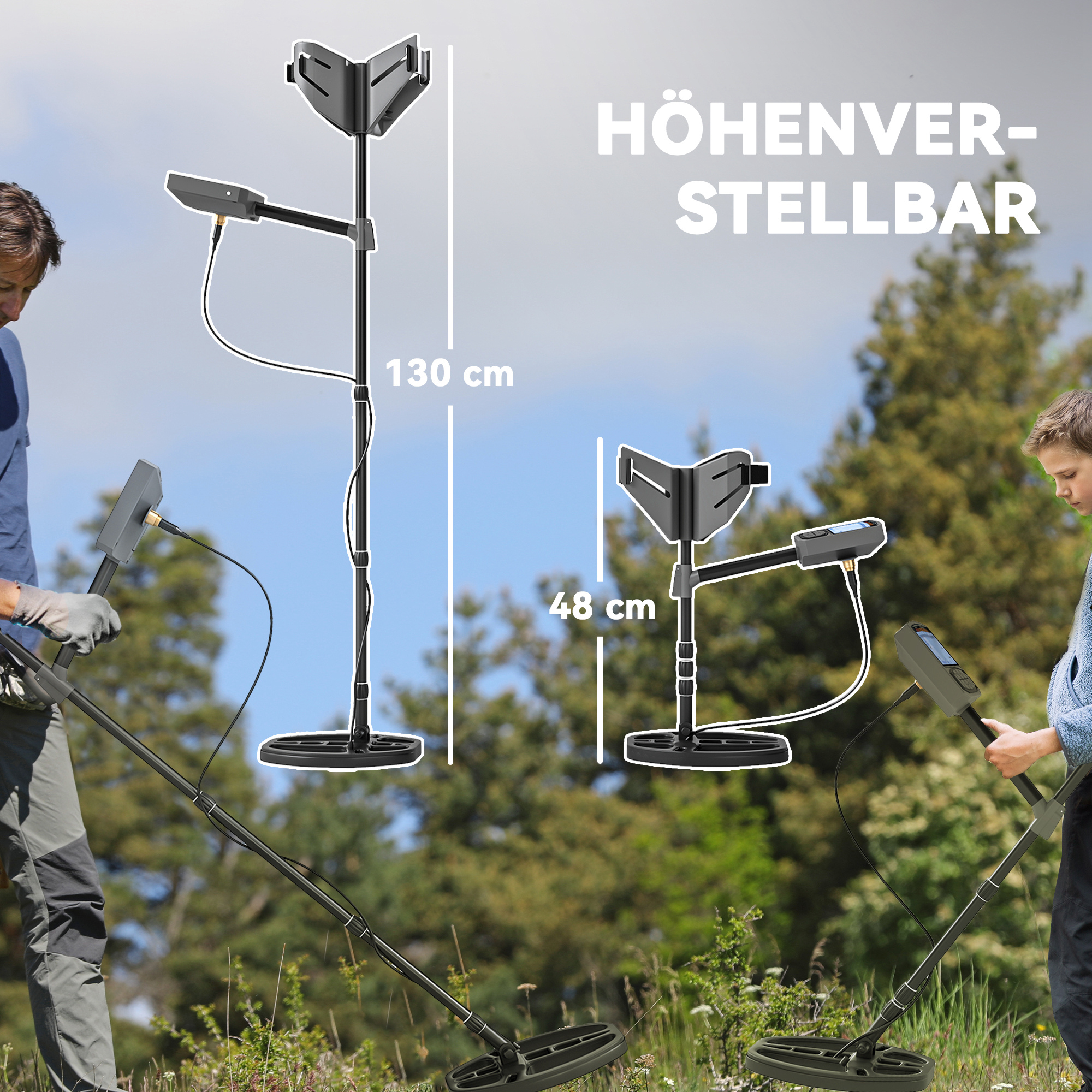 Outsunny Metaaldetector voor Volwassenen 5 Modi Draagbaar Detectieapparaat LCD-Display IP68 Waterbestendig Donkergrijs