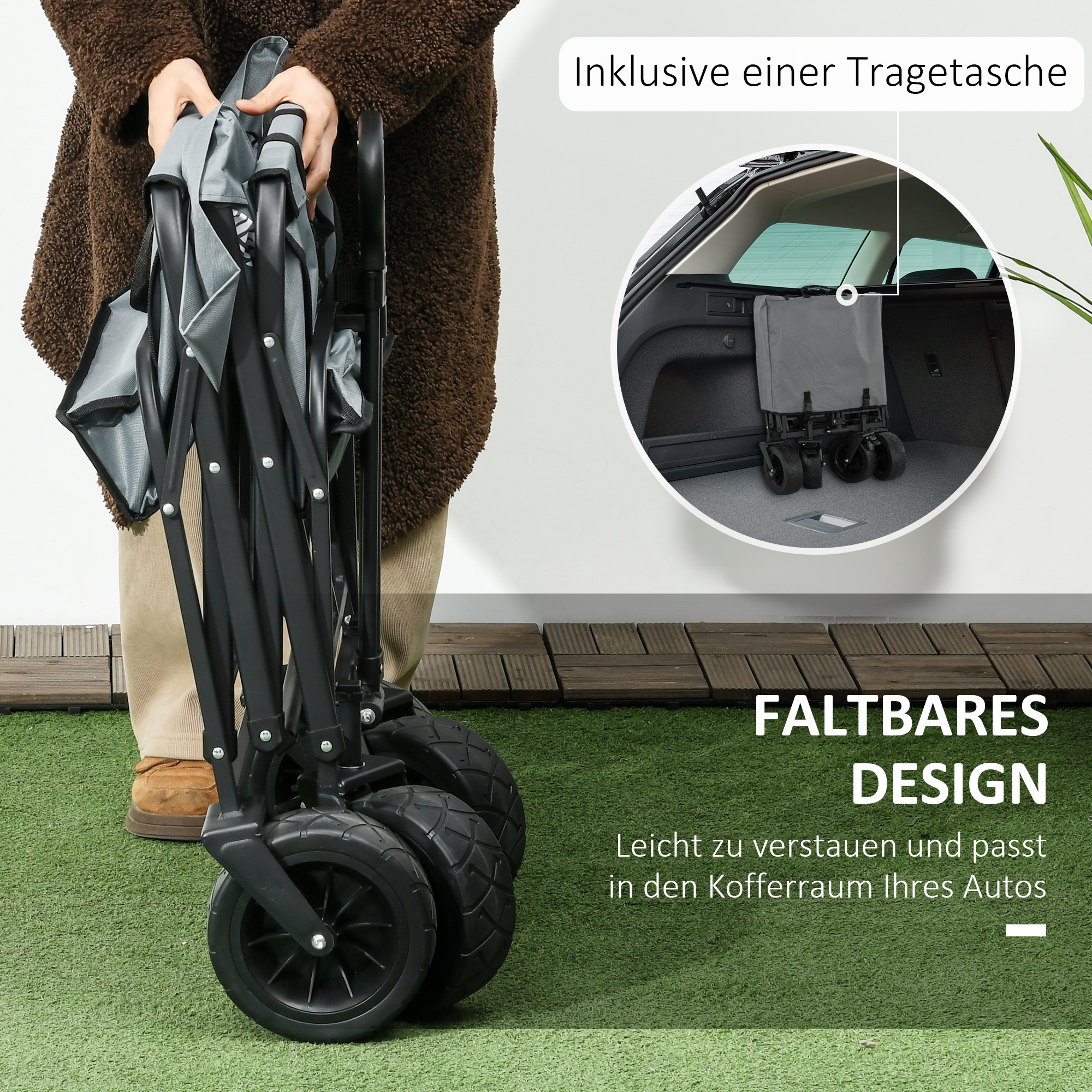 Outsunny Opvouwbare Bolderkar met Koeltas - Stalen Frame - Draagvermogen tot 100 kg - Afmetingen 113x57x77-100 cm - Donkergrijs