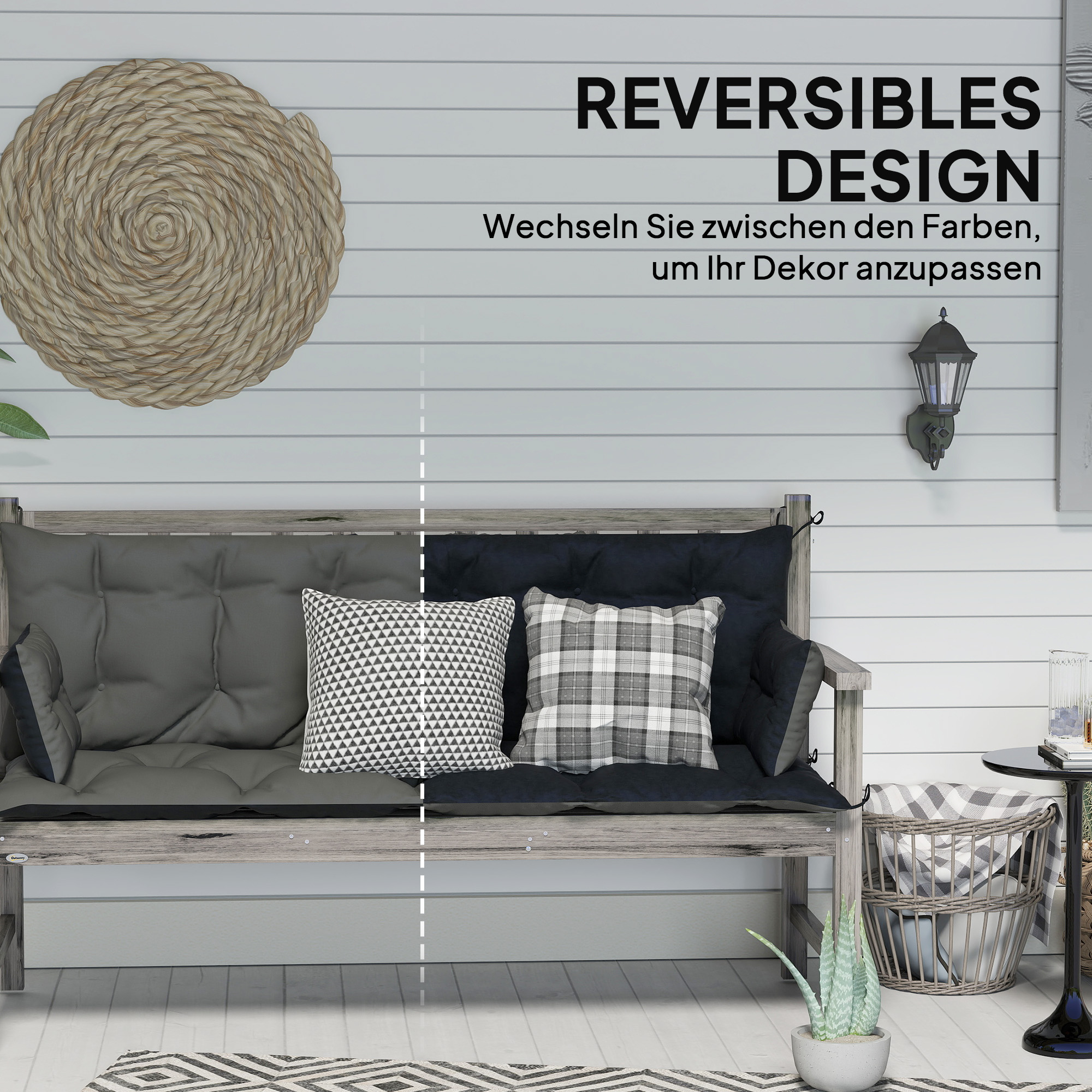 Outsunny Outdoor kussen set voor bank of schommelbank, tweezijdig, polyester, schuim, 180 x 110 x 8 cm, Donkergrijs