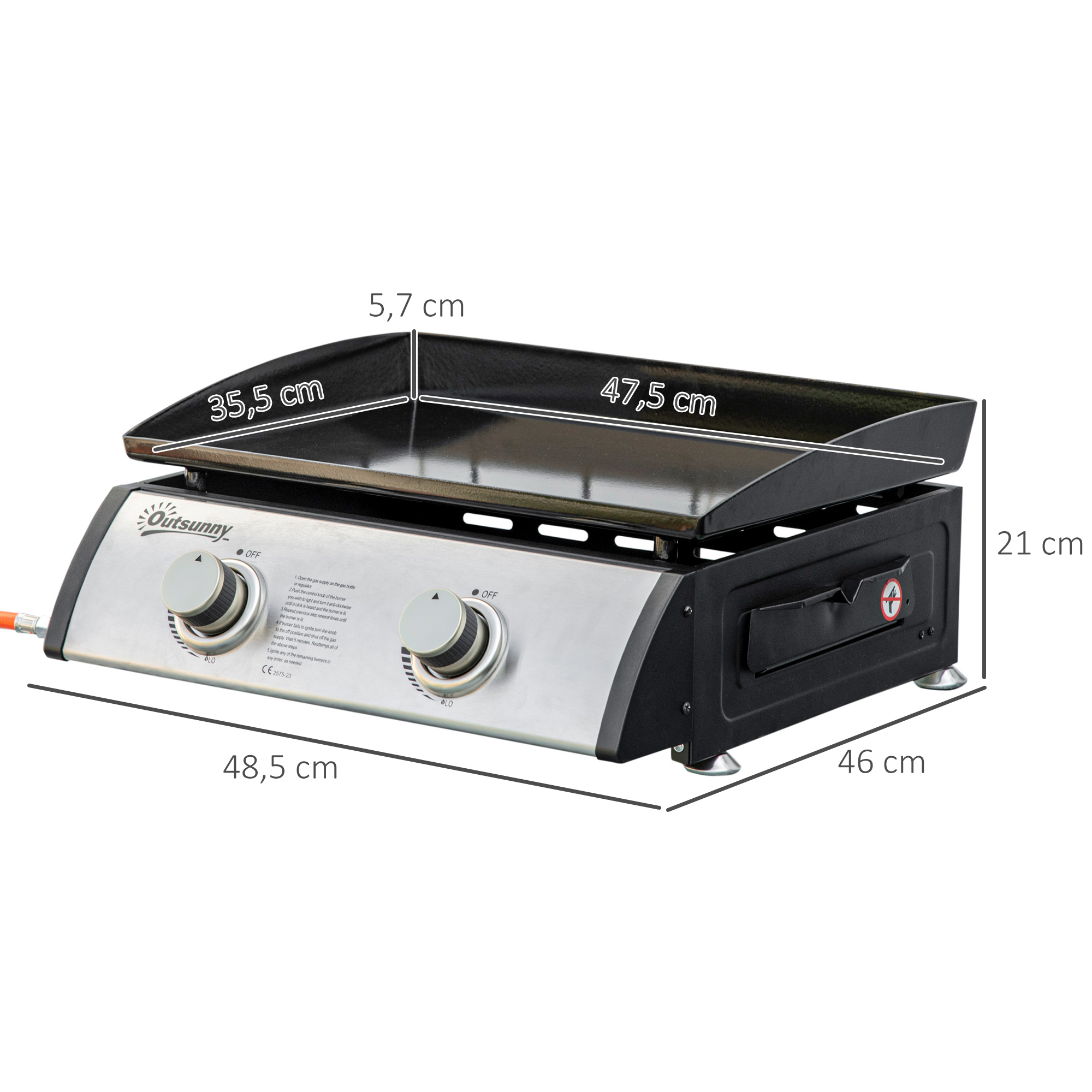 Outsunny tafelgrill gasgrill BBQ met 2 branders, tafelgasgrill met slang