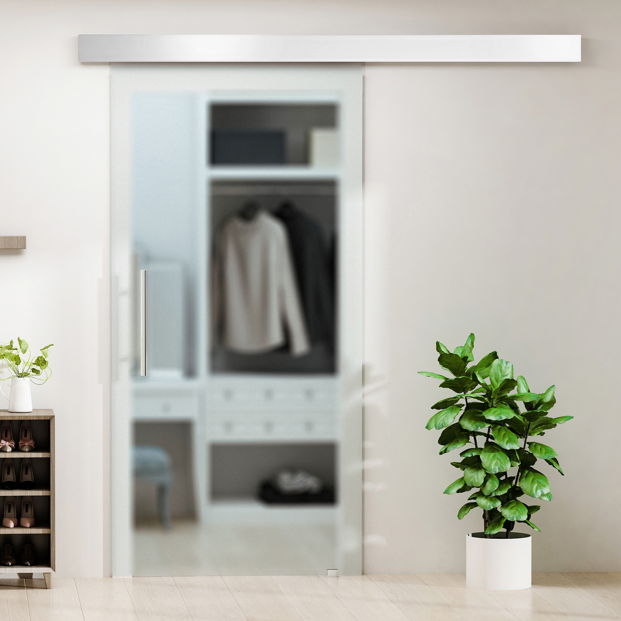 HOMCOM glazen schuifdeur schuifdeur glazen deur transparant handgreep gesatineerd 2050 x 775 x 8 mm