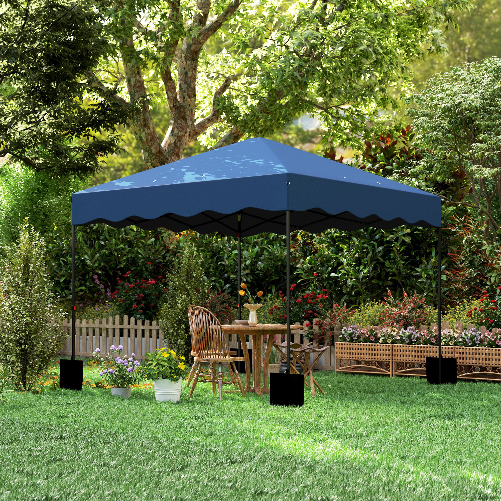 Outsunny 3 x 3 m Pop-up Paviljoen, Hoogteaanpasbaar Tuinpaviljoen, met RolTas, voor Tuin, Terras, Metaal, Stof, Donkerblauw