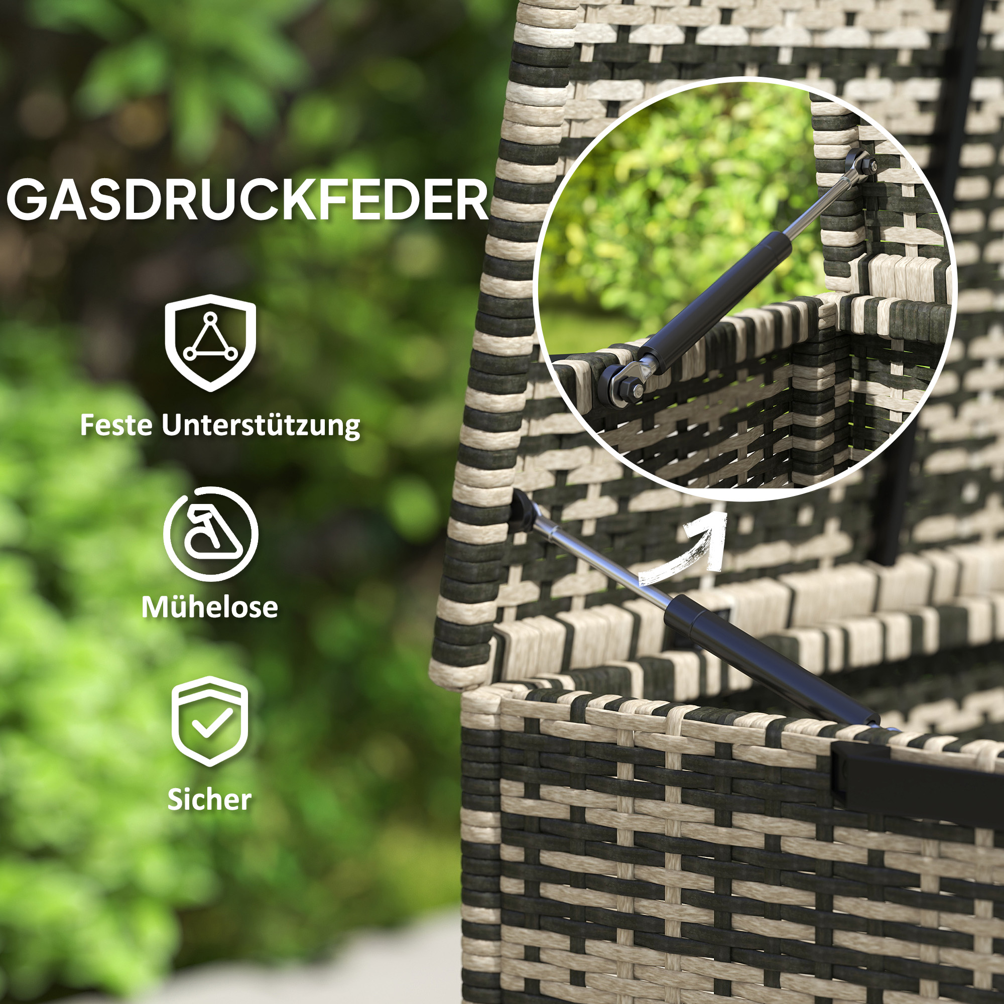 Outsunny Rattan Opbergbox 350L Tweelaags Kussenbox met Deksel Hefstangen Handgrepen 118 x 57 x 69 cm Gemengd Grijs