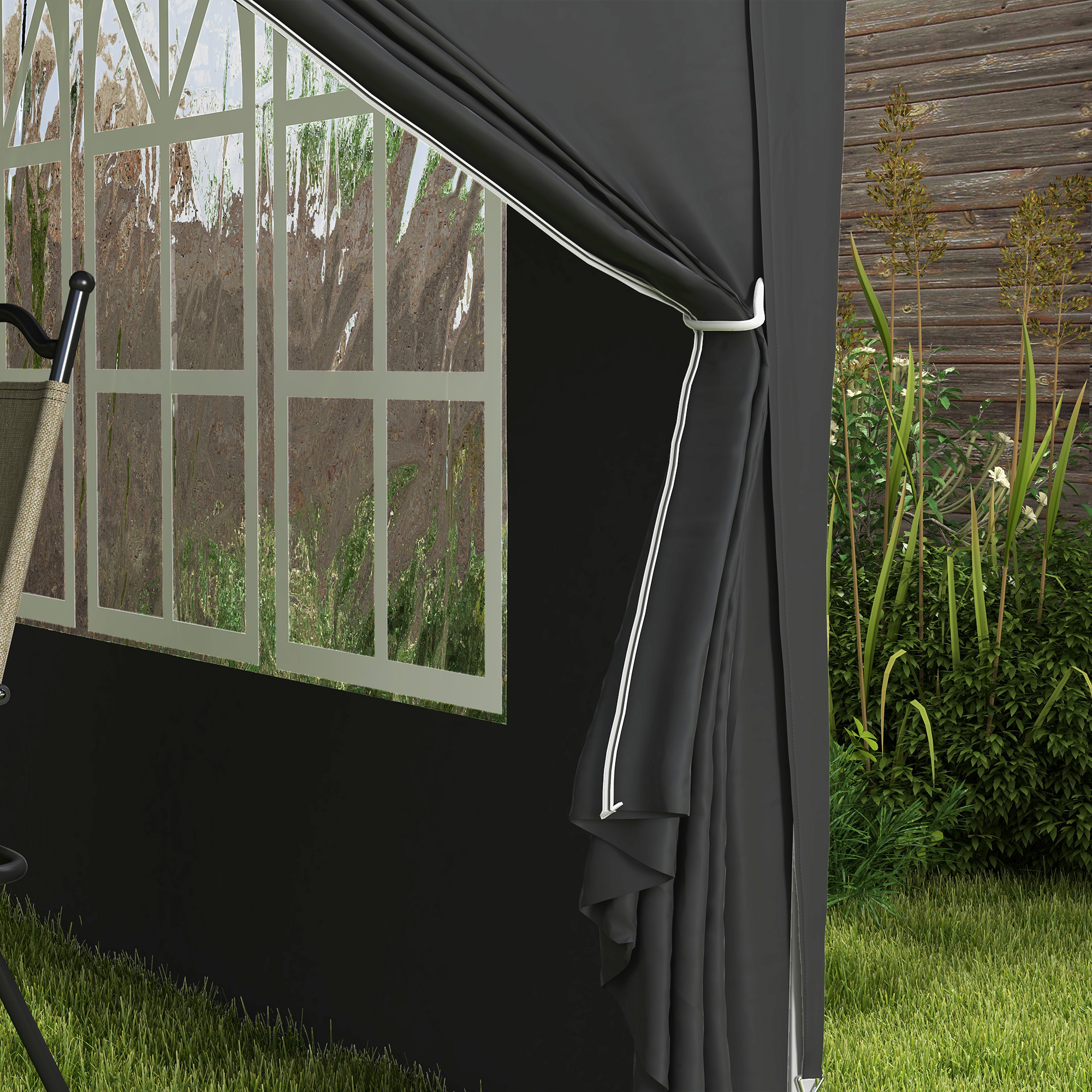 Outsunny 3 x 3 m Paviljoen met 4 Zijwanden, Ramen, Feesttent met UV-Bescherming, Tuinpaviljoen incl. Draagtas, Staal, Zwart