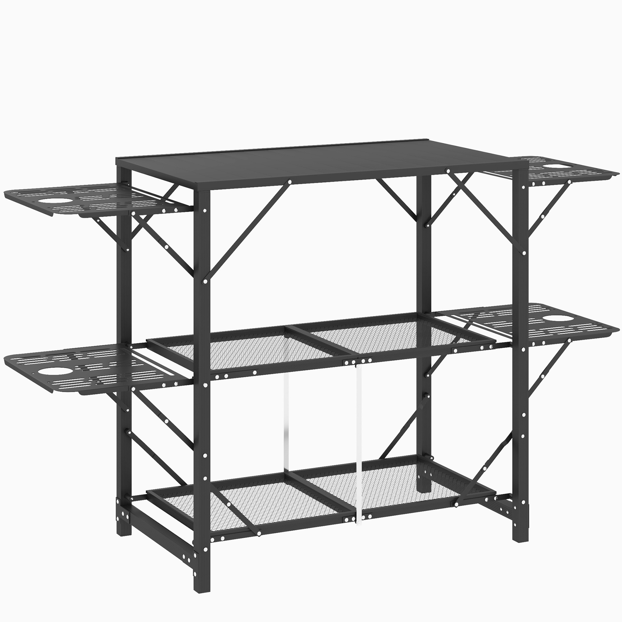 Outsunny Campingtafel Picknicktafel Buitenkeukenkast, Opvouwbaar, Weerbestendig, 126 cm x 44 cm x 80 cm, Zwart