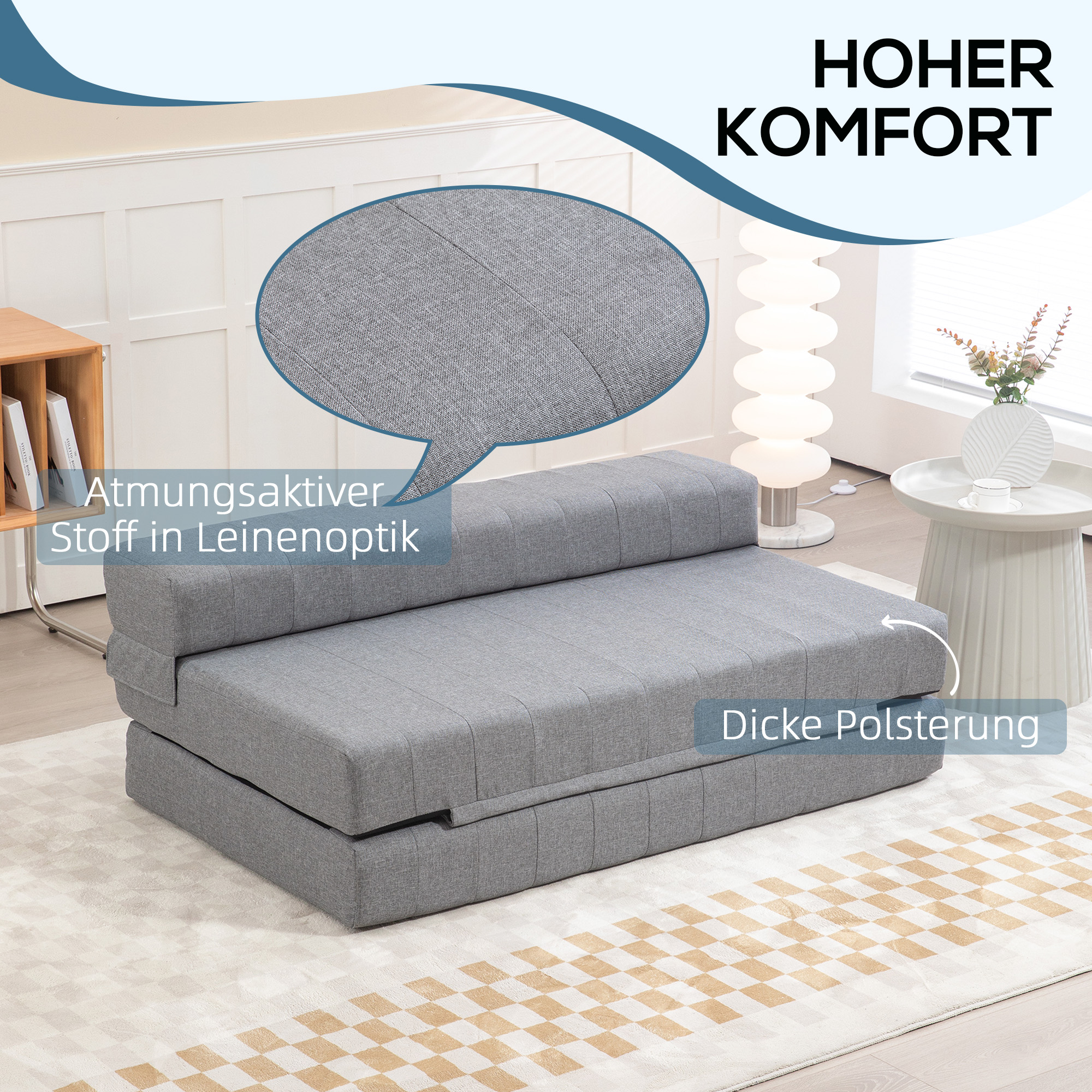 HOMCOM Opvouwbare Gastenbed Stoel, Slaapbank, Opvouwbaar, tot 250 kg, 138x80x50 cm, Grijs