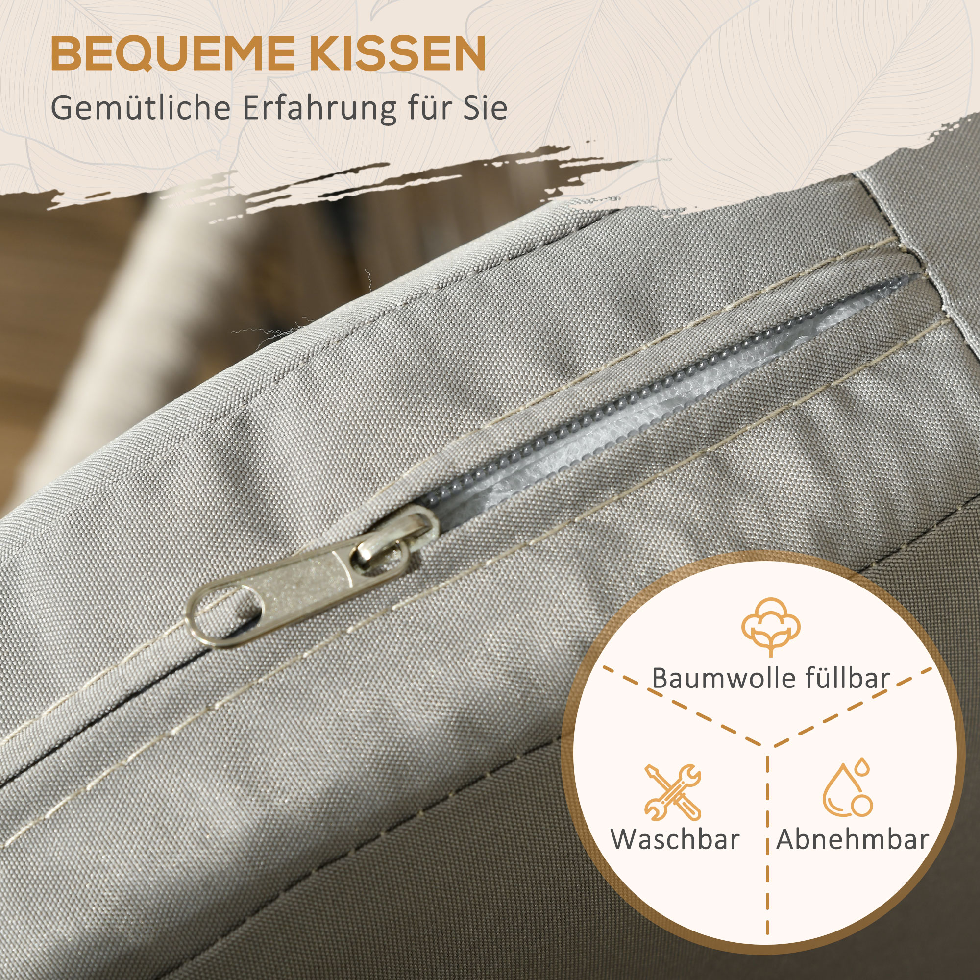 Outsunny Terrasstoel 2-delige set, Boho-stijl, comfortabele zitting, zitkussens, wasbare hoes, metalen frame, Grijs/Beige