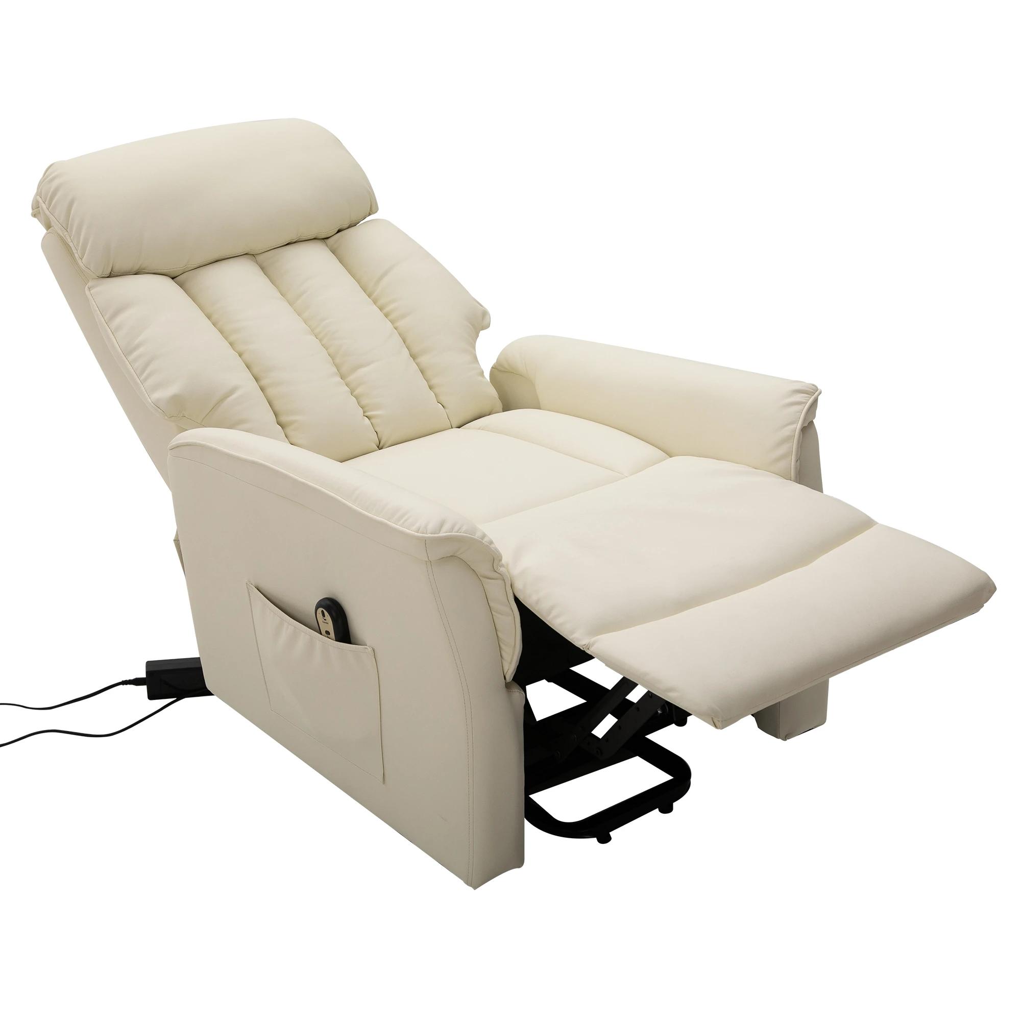 HOMCOM opstastoel tv-stoel met opstahulp elektrisch ligfunctie PU beige, 80 x 94 x 104 cm