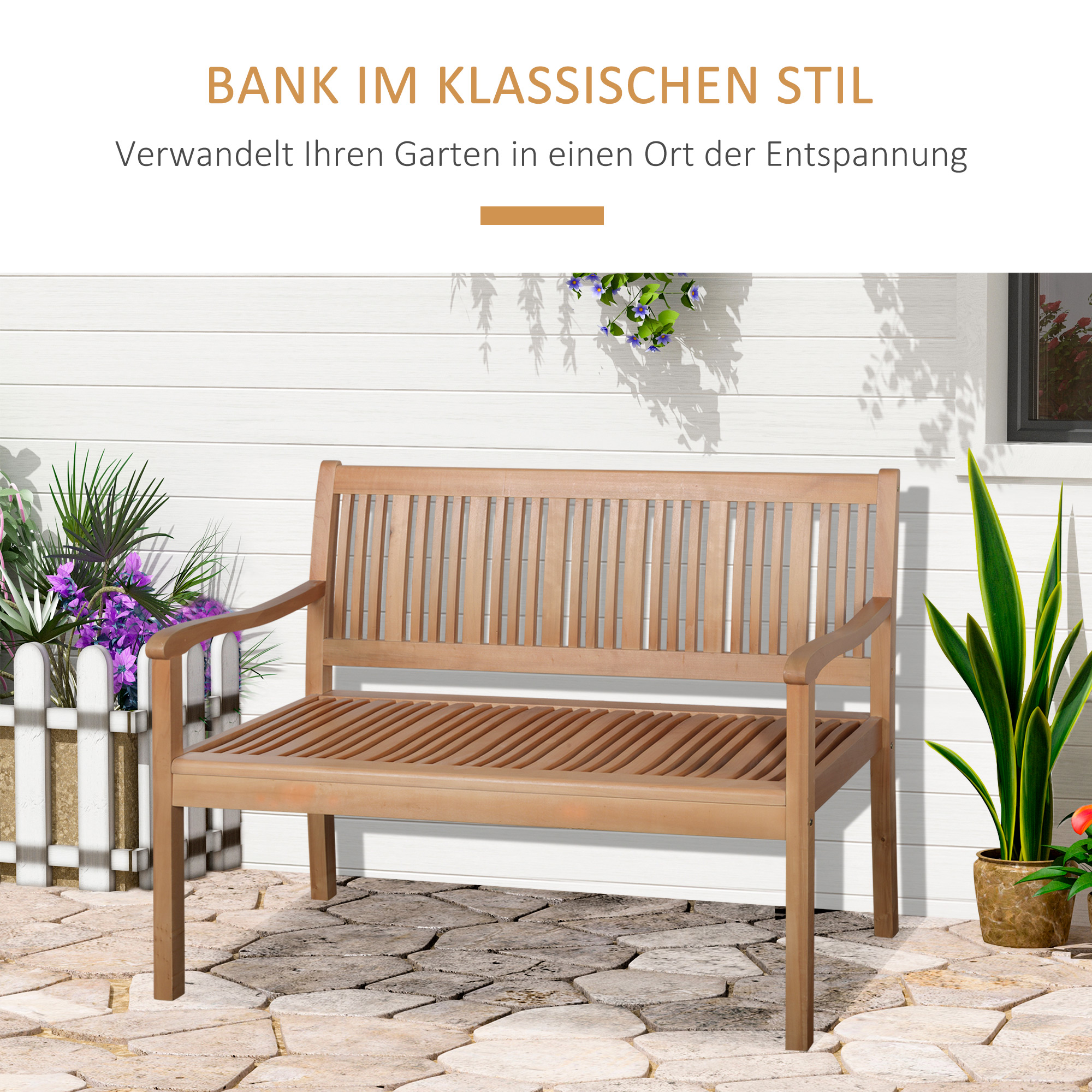 Outsunny 2-persoons tuinbank, populier, geel, 126,8 x 62 x 91,3 cm