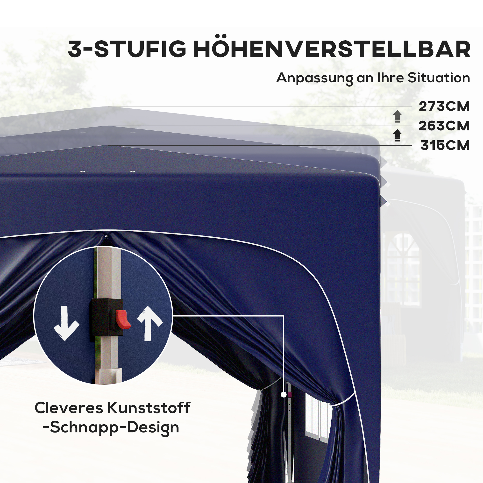 Outsunny 3 x 3 m Paviljoen, Pop-up Tuinpaviljoen met Zijwanden en Draagtas, UPF50+, Hoogteverstelbaar, Donkerblauw