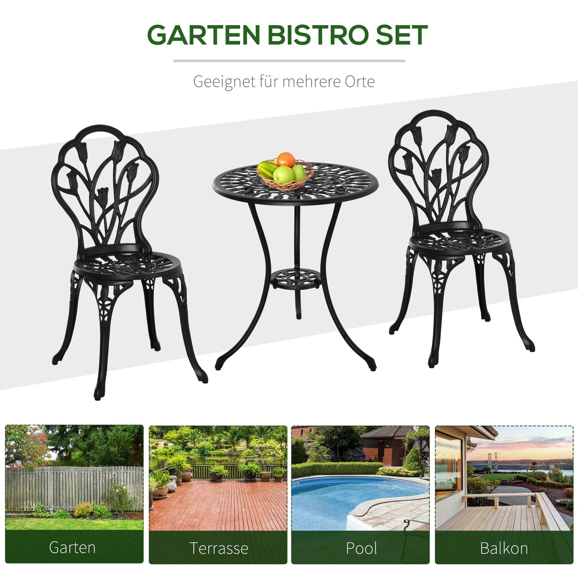 zitgroep 3-delige eetgroep tuinmeubelset 1 tafel + 2 stoelen aluminium zwart