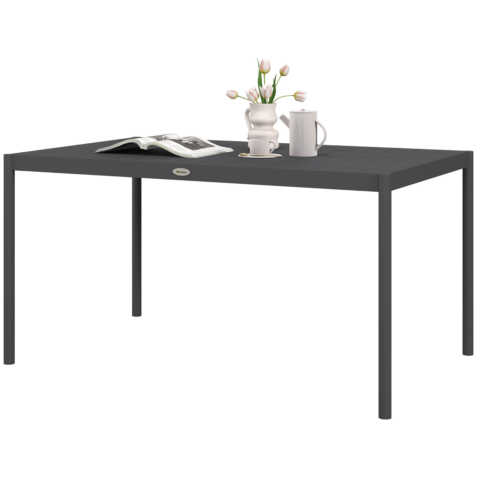 Outsunny Tuintafel Buitentafel, weerbestendig, Aluminium, 145 x 90 x 74 cm, Donkergrijs