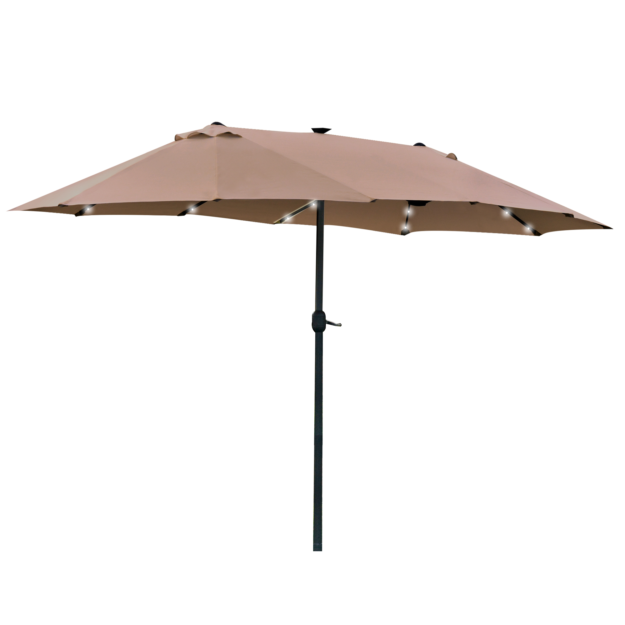 Outsunny parasol met LED dubbele parasol 440 x 260 cm tuinparasol marktparasol grote terrasparasol met handslinger ovaal metaal kaki