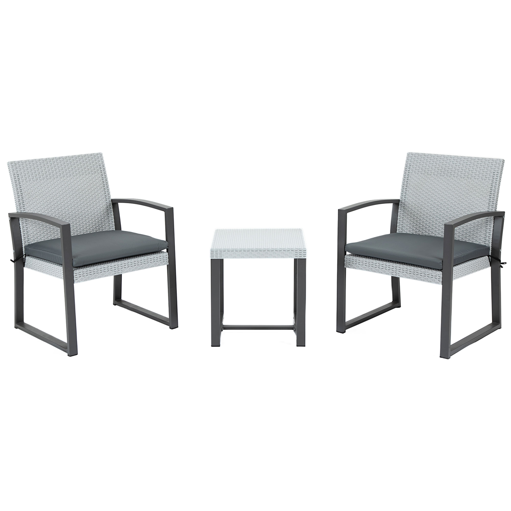 Outsunny poly rotan bistro set 3 st. Balkonmeubelset, tuinmeubelset met bijzettafel, tuinset, zitset met zitkussen, staal, zwart en grijs