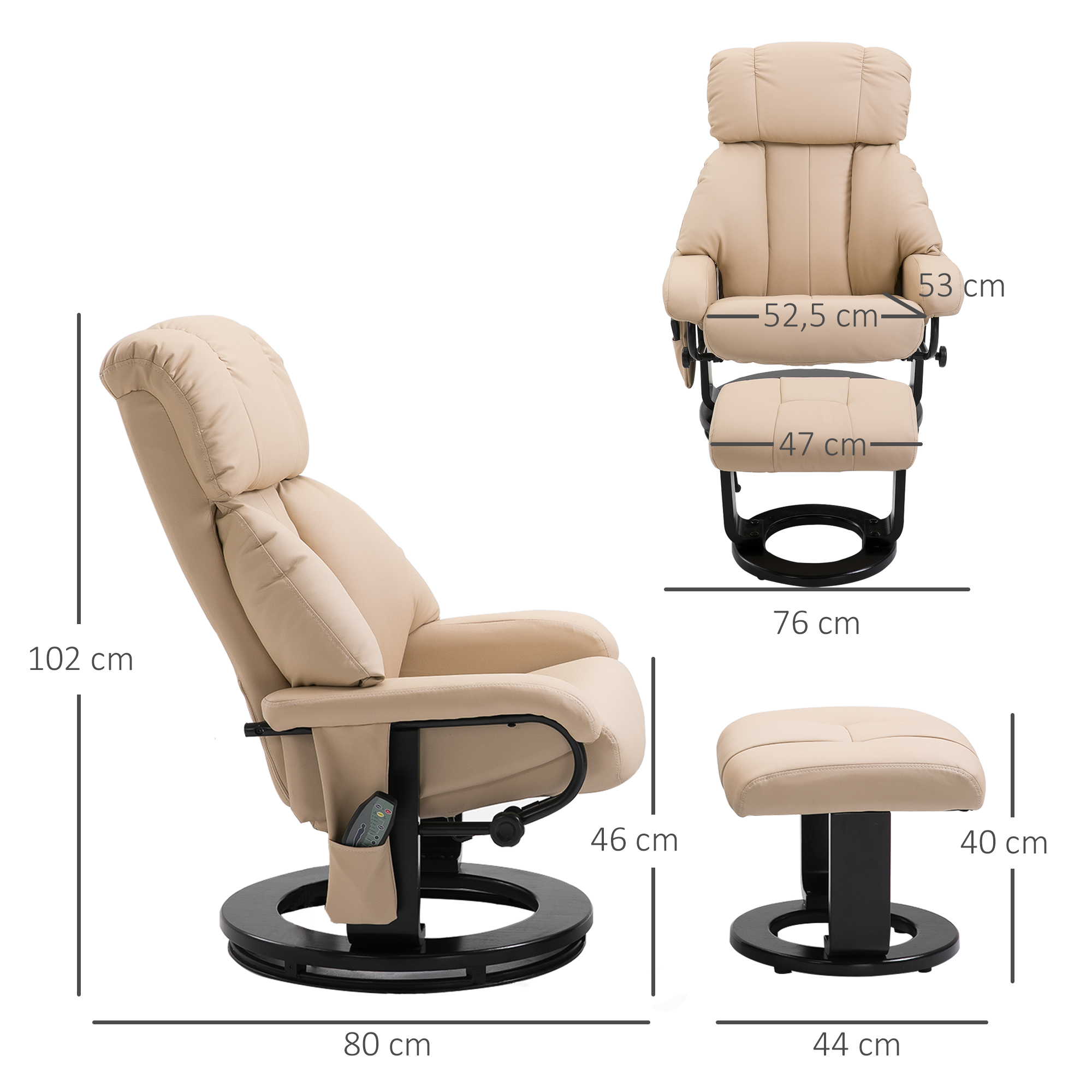HOMCOM massagefauteuil TV fauteuil fFauteuil met massagekruk met timerfunctie beige 76 x 80 x 102 cm