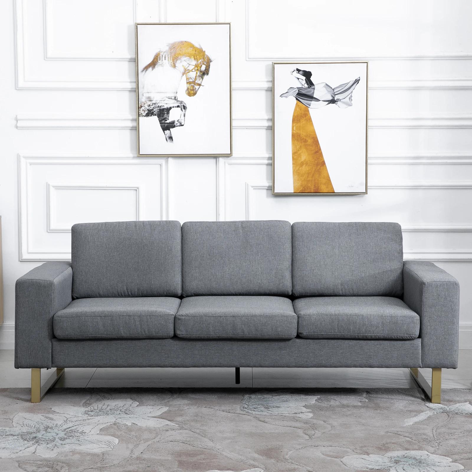 HOMCOM bank gestoffeerde 3-zitsbank tv-fauteuil gestoffeerde bank loungebank kussen