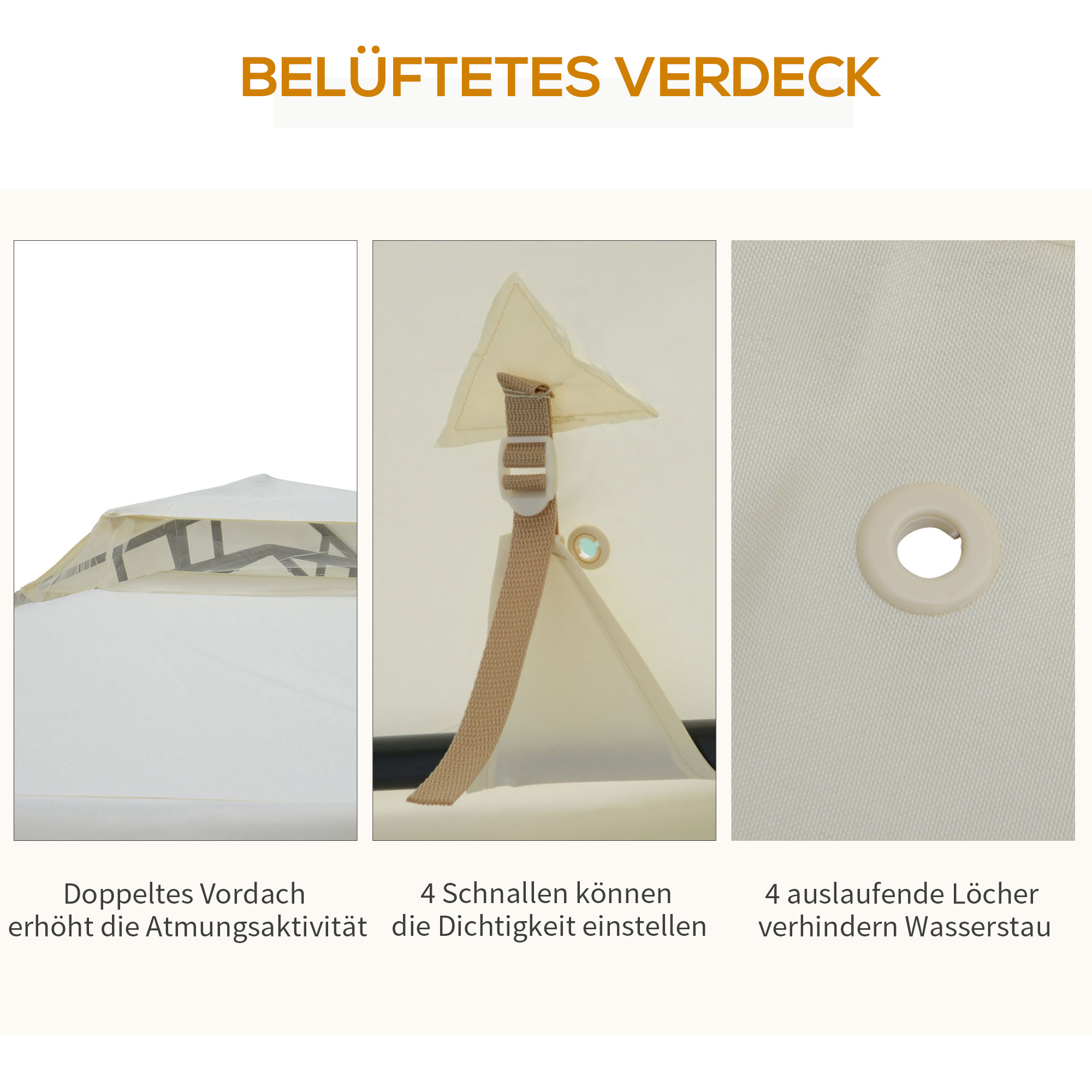 Outsunny tuinpaviljoen gazebo tuintent partytent met 4 x zijwand weerbestendig metaal + polyester crème wit 3 x 3 x 2.6 m