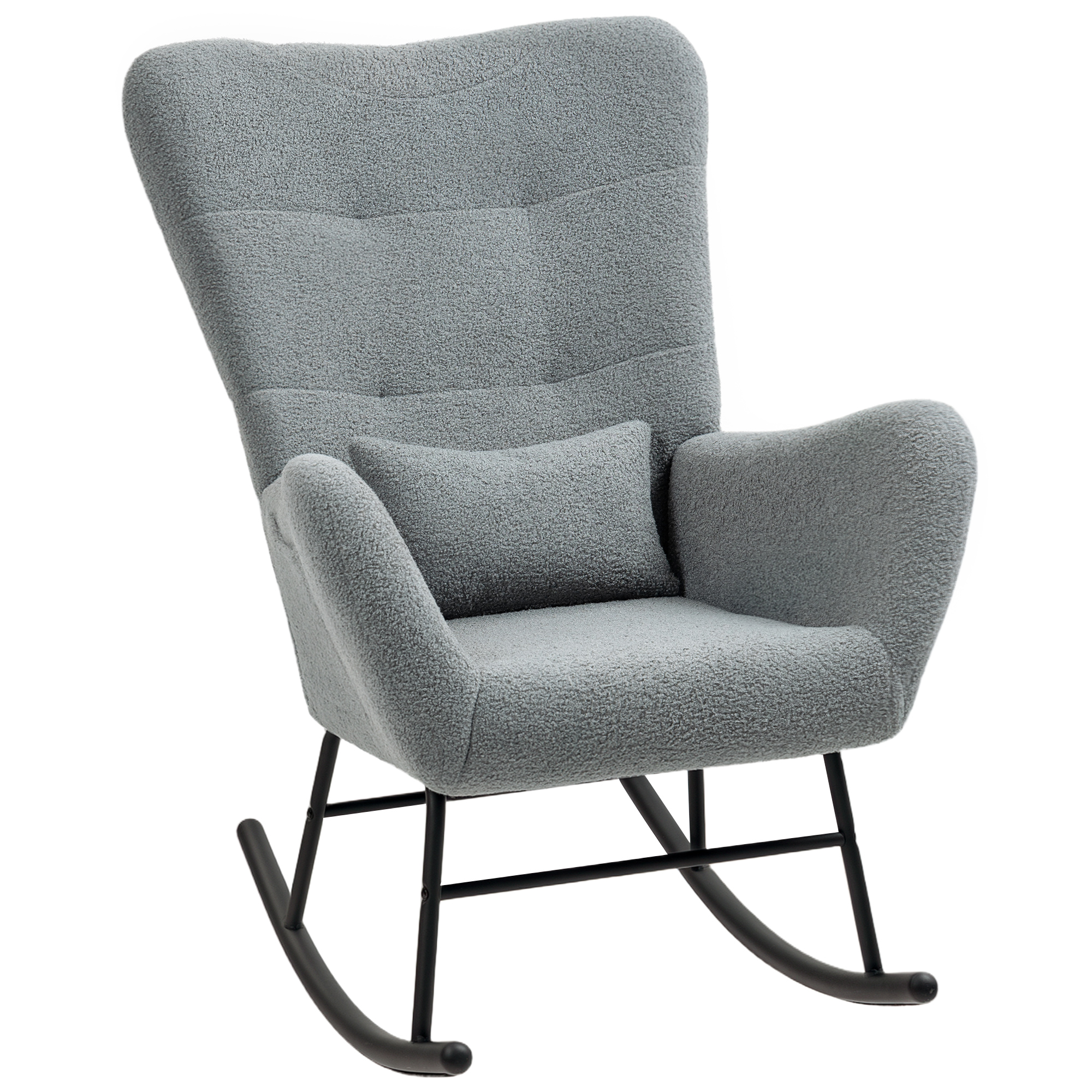 HOMCOM Schommelstoel, Pluizige Bekleding, Lendekussen, Antislip, Tot 120 kg, Grijs