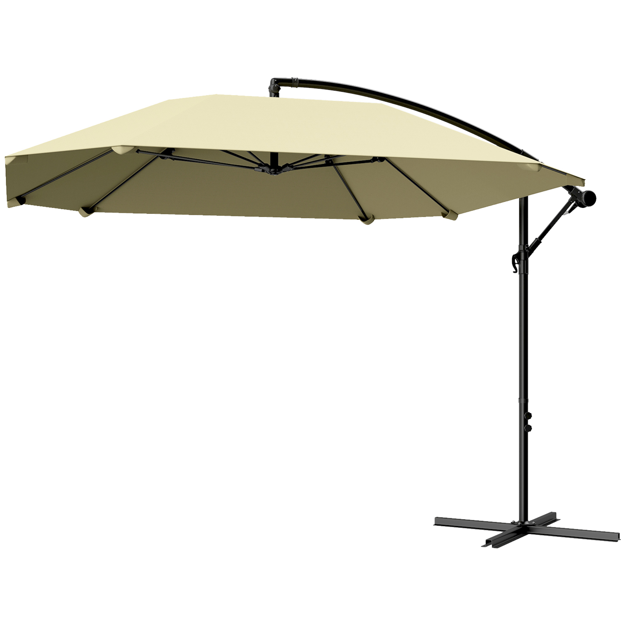 Outsunny Cantilever Parasol Alu Ø 260 cm, Waterdichte Slingerparasol met Standaard, Kruk, Beige