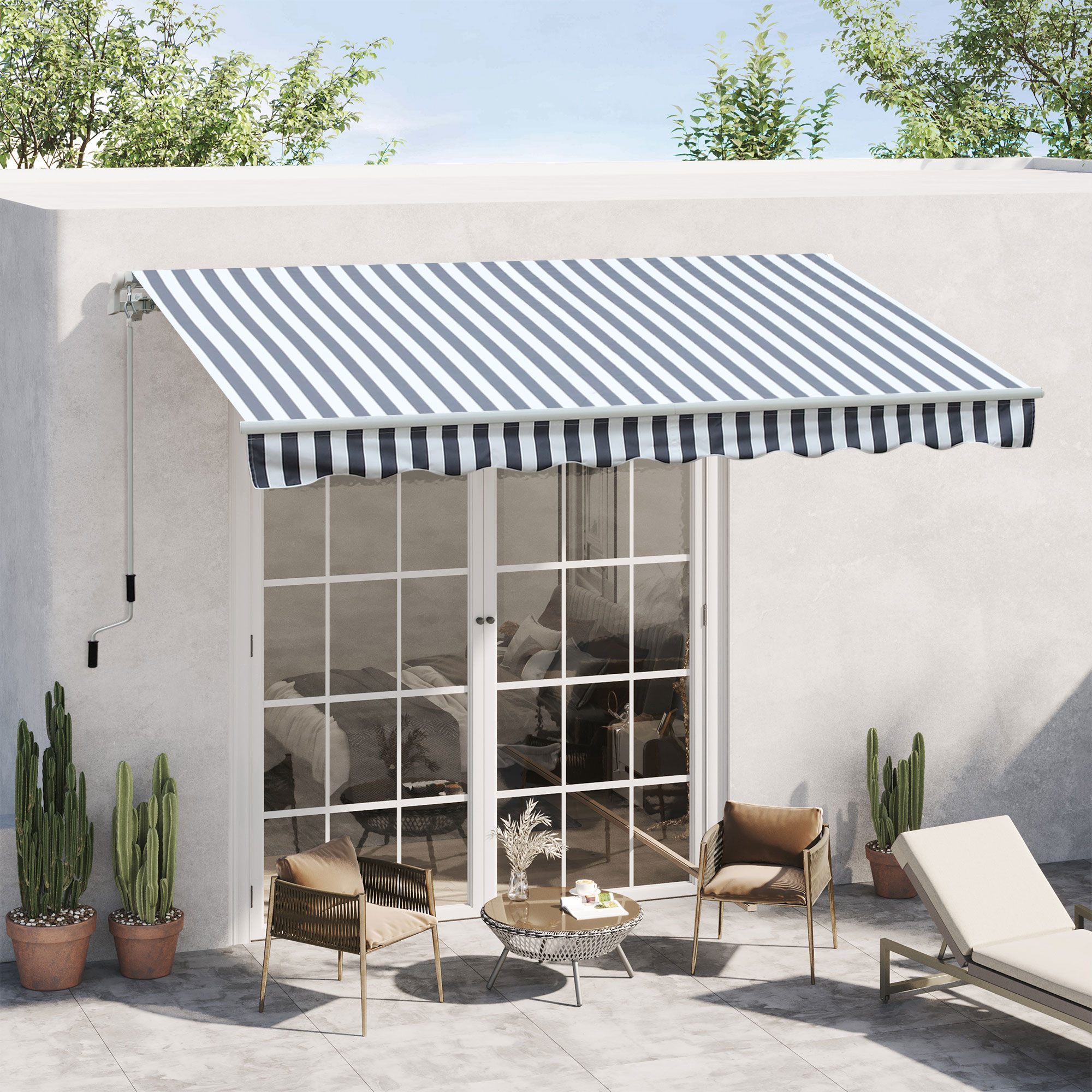 Outsunny Luifel handslinger knikarmluifel zonwering balkon aluminium 2,95 x 2,5 m 2 kleuren