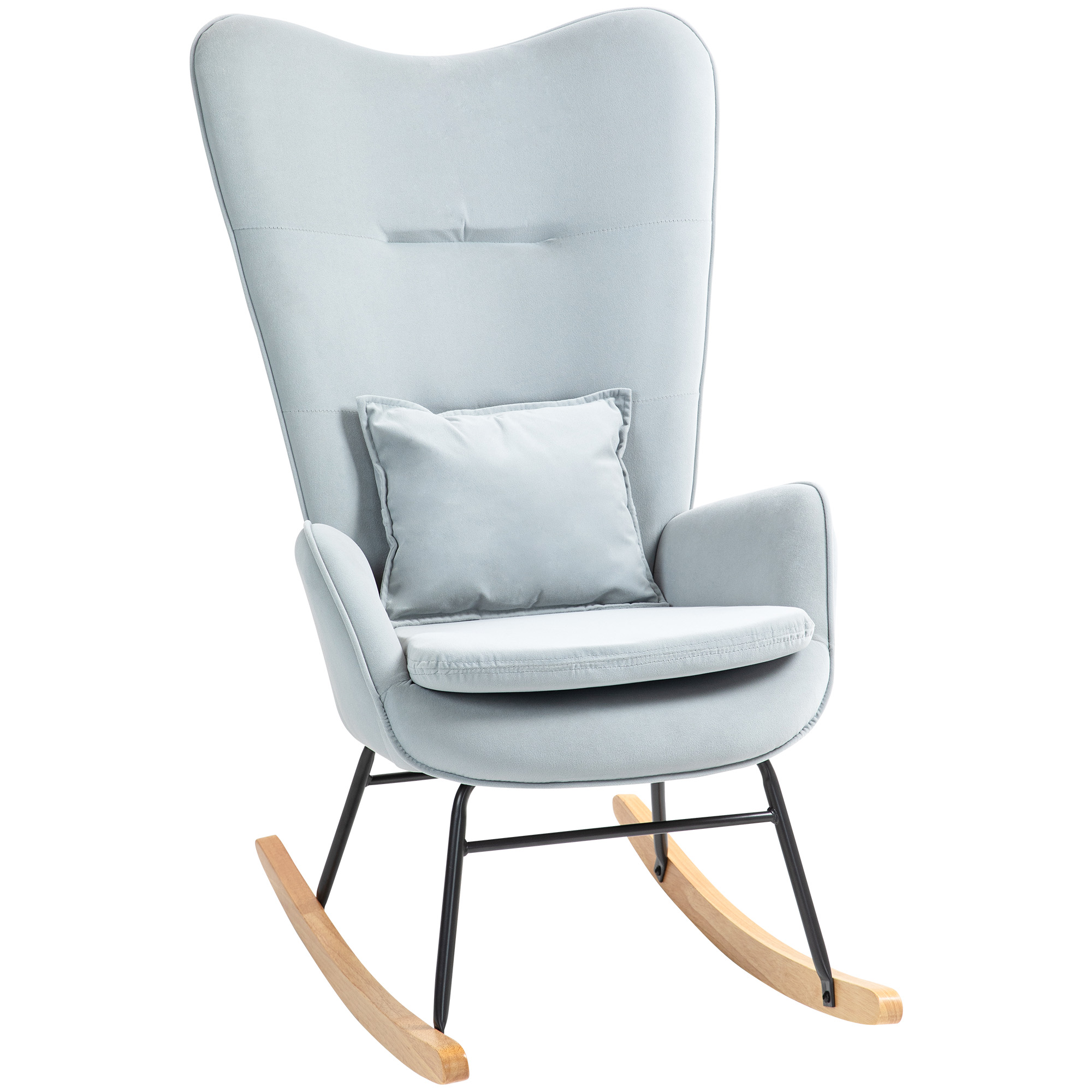 HOMCOM Schommelstoel met Zachte Bekleding in Samtlook, Inclusief Lendekussen, tot 120 kg, 67 x 85 x 112 cm, Lichtgrijs